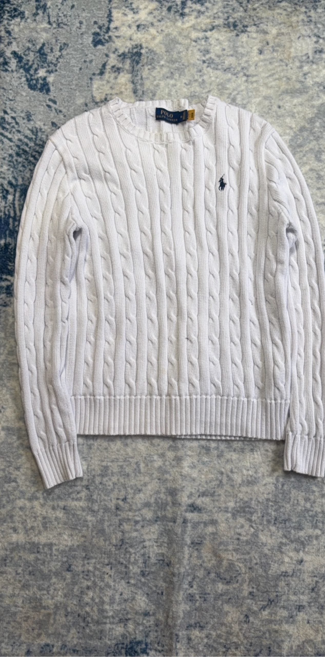 Polo Ralph Lauren White Cable Knit Sweater Medium women’s Wool Cotton