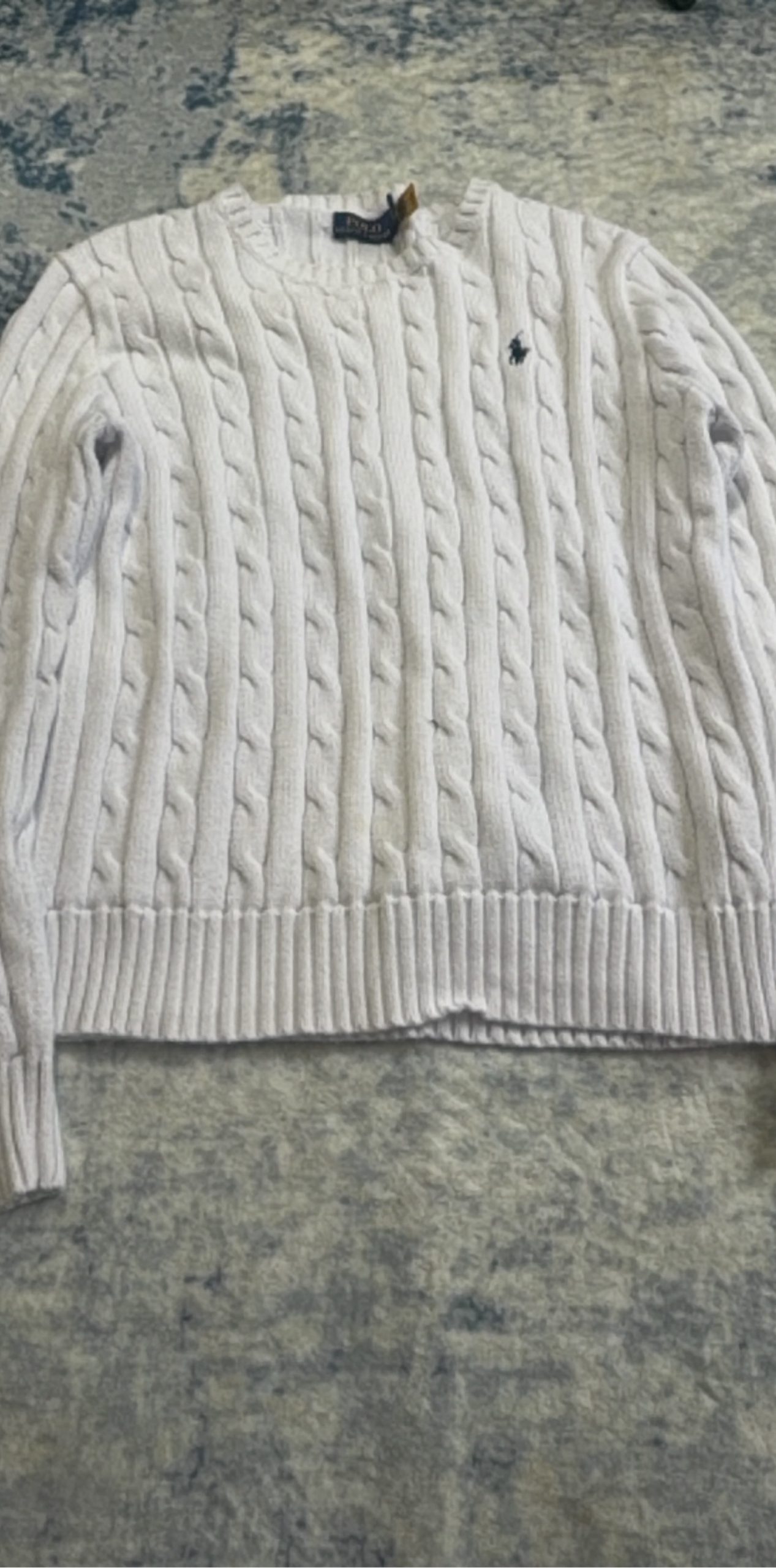 Polo Ralph Lauren White Cable Knit Sweater Medium women’s Wool Cotton image 4