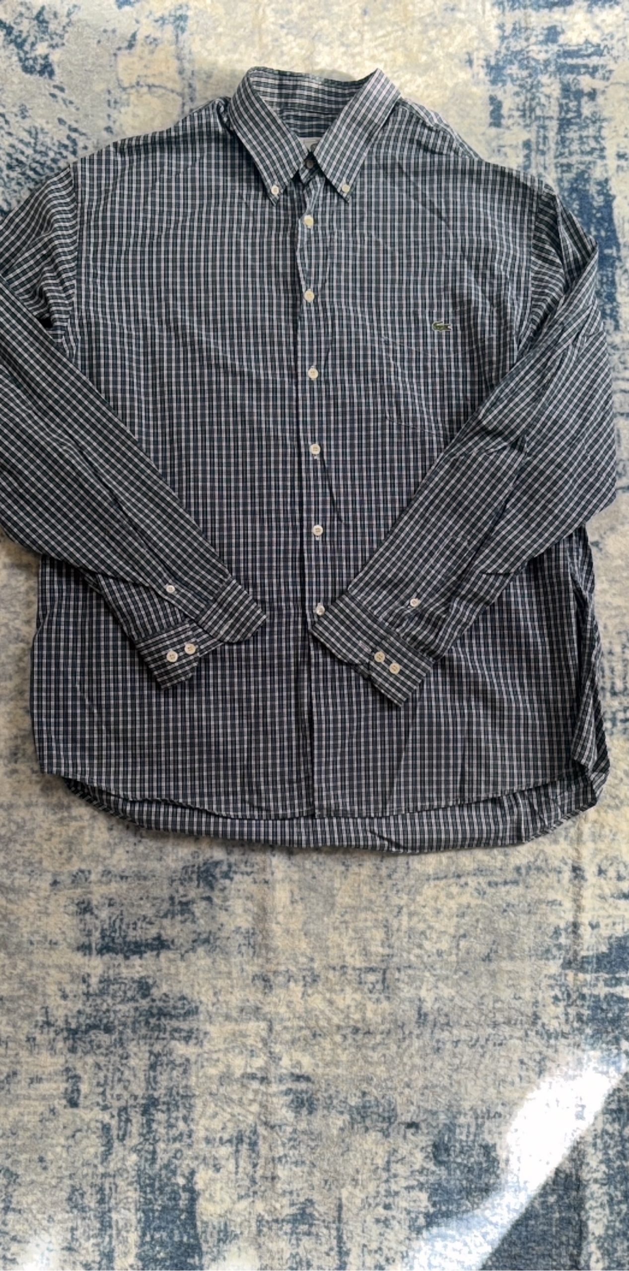 Lacoste Men's Navy & White Checked Cotton Shirt Large