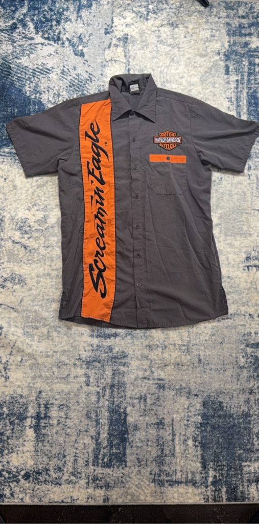 Screamin Eagle Harley-Davidson Men's Grey & Orange Cotton Polyester Shirt Small