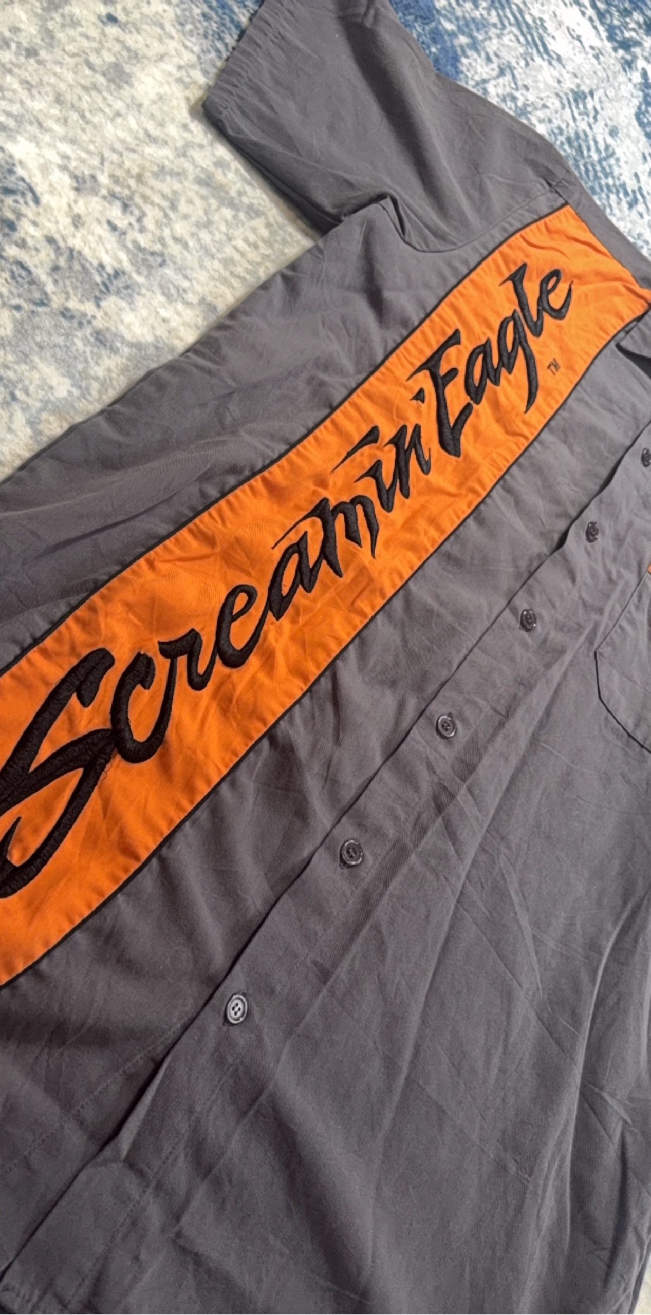 Screamin Eagle Harley-Davidson Men's Grey & Orange Cotton Polyester Shirt Small image 2