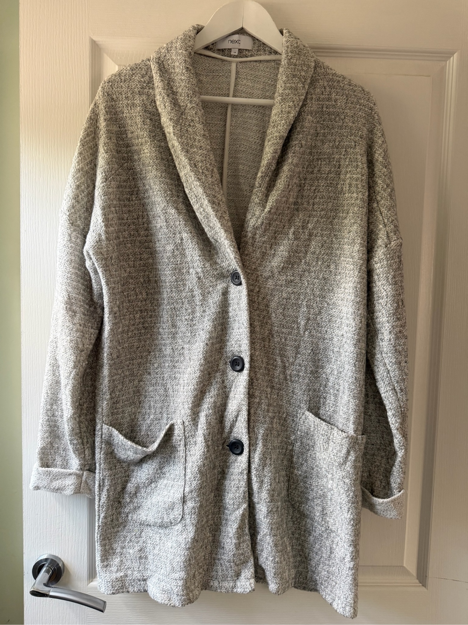 Next Grey Textured Cardigan UK 14 Cotton Blend