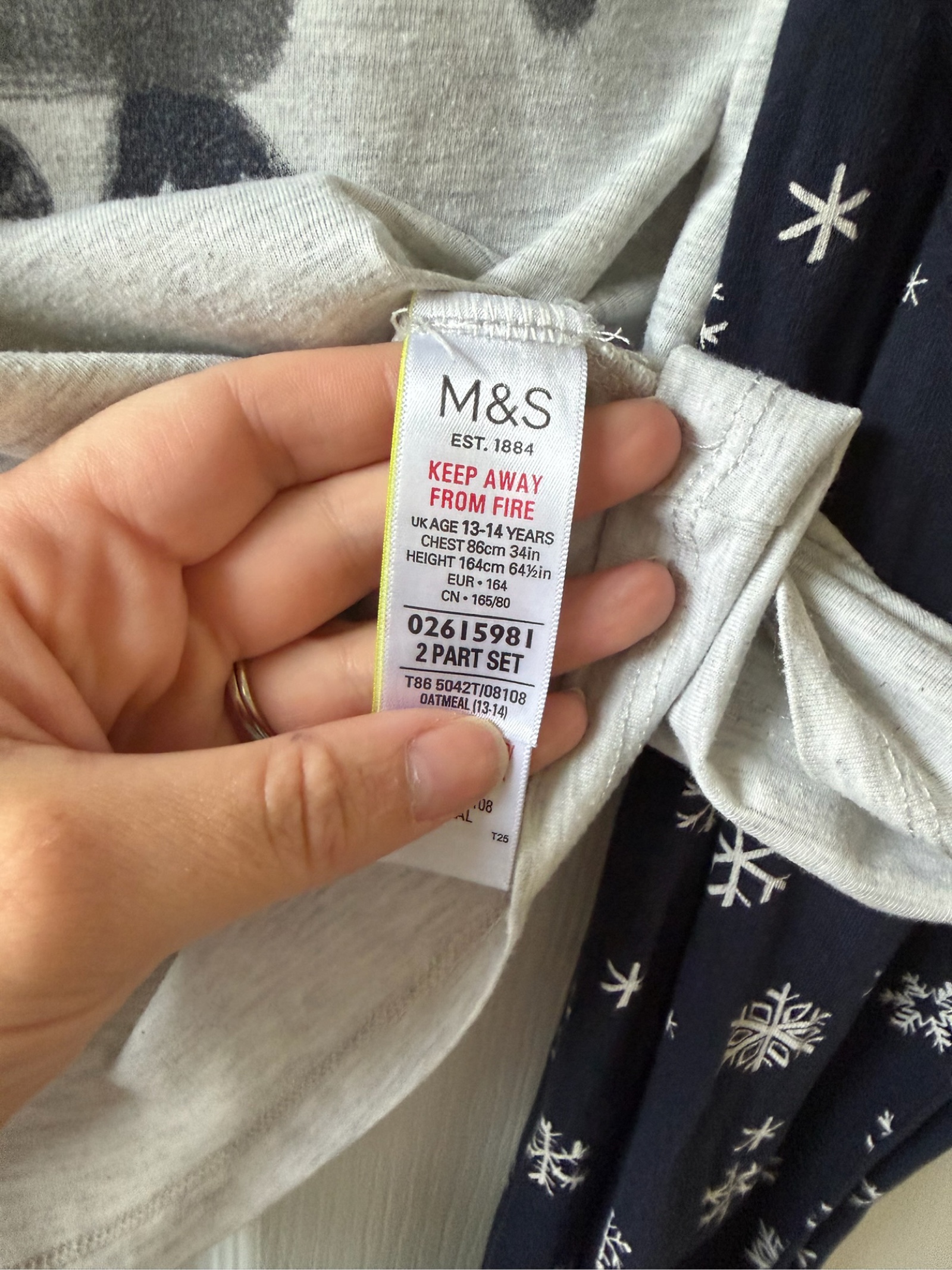 M&S Kids' Navy & Grey Penguin Print Pyjama Set Age 13-14 image 5