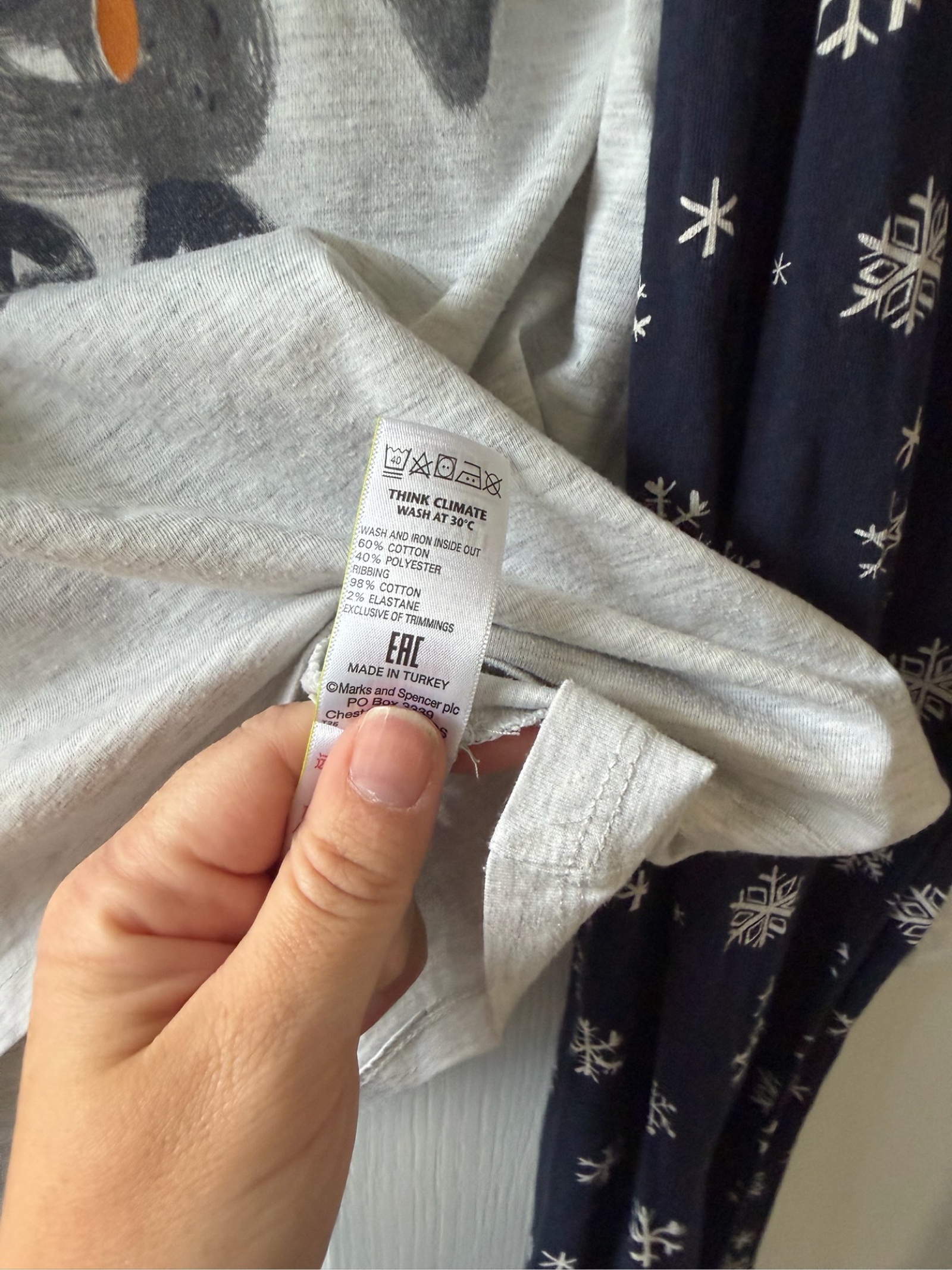 M&S Kids' Navy & Grey Penguin Print Pyjama Set Age 13-14 image 6