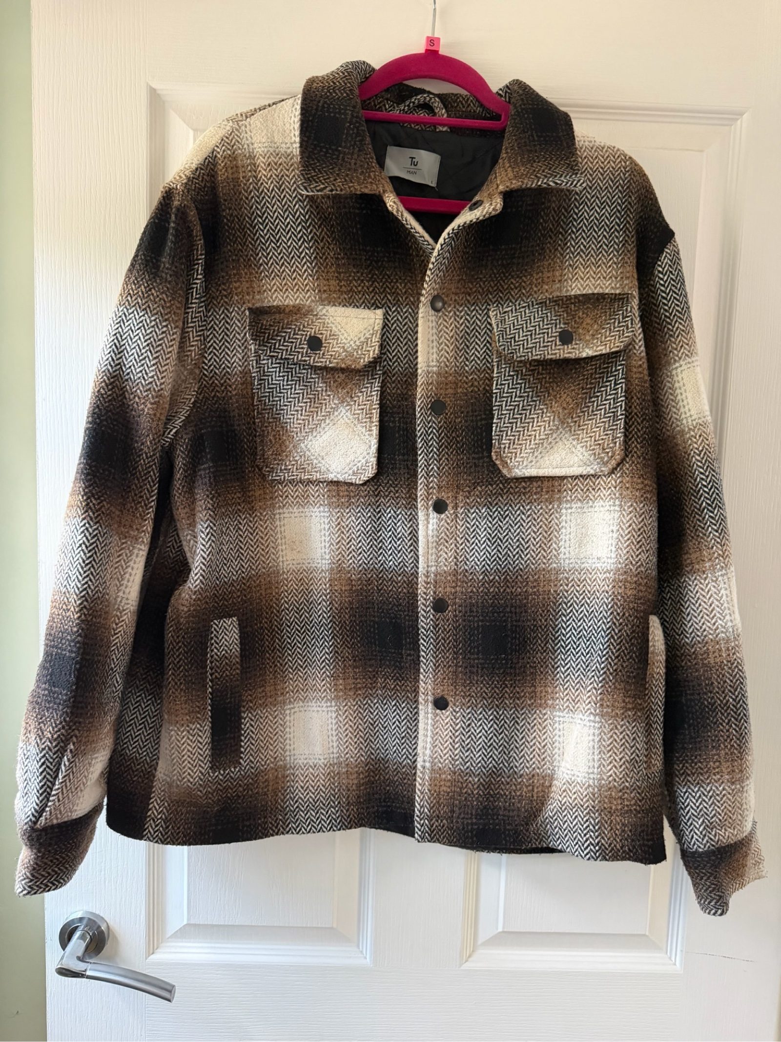 Tu Man Brown & Beige Checked Wool Blend Jacket Large