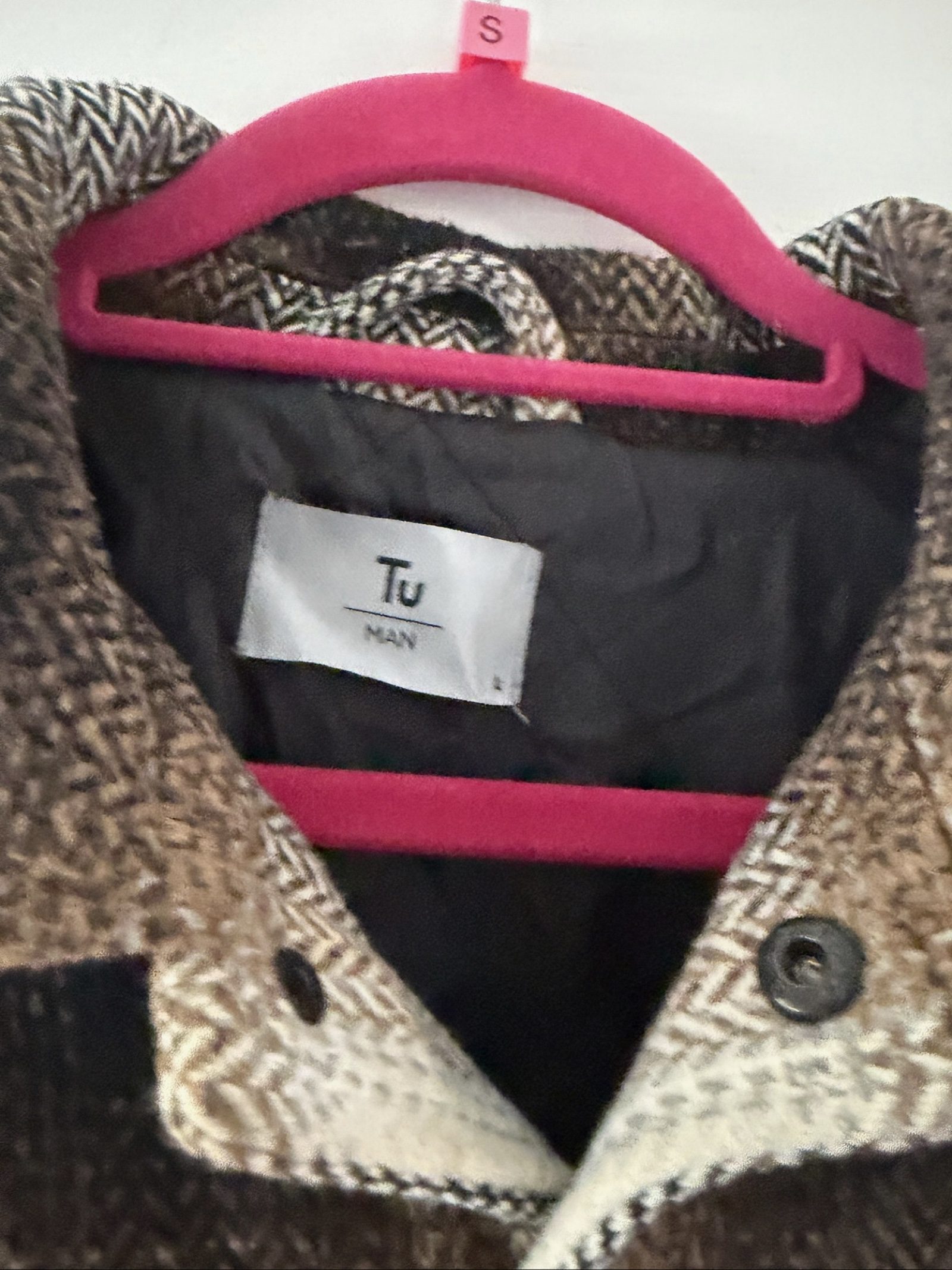 Tu Man Brown & Beige Checked Wool Blend Jacket Large image 2