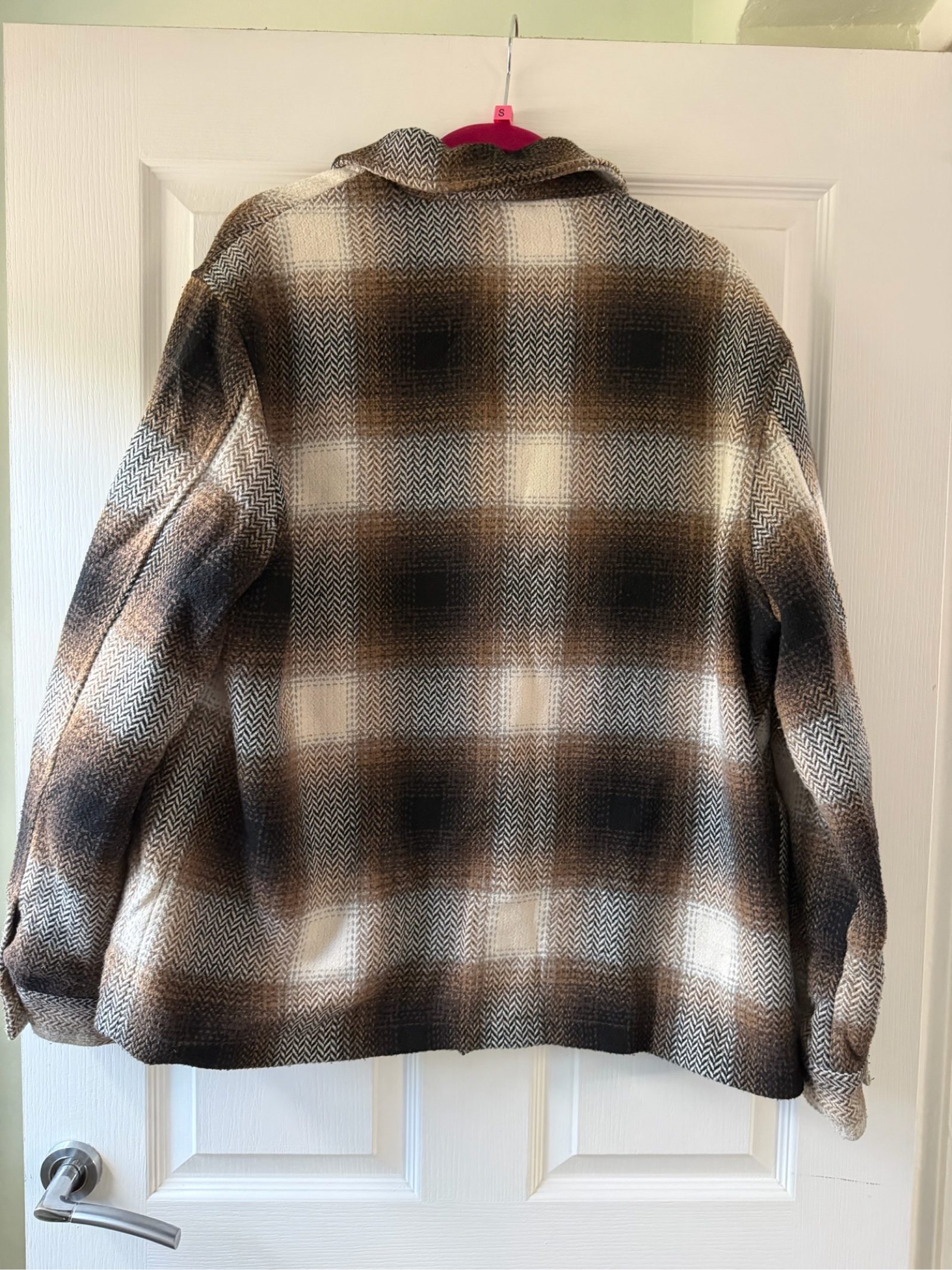 Tu Man Brown & Beige Checked Wool Blend Jacket Large image 5