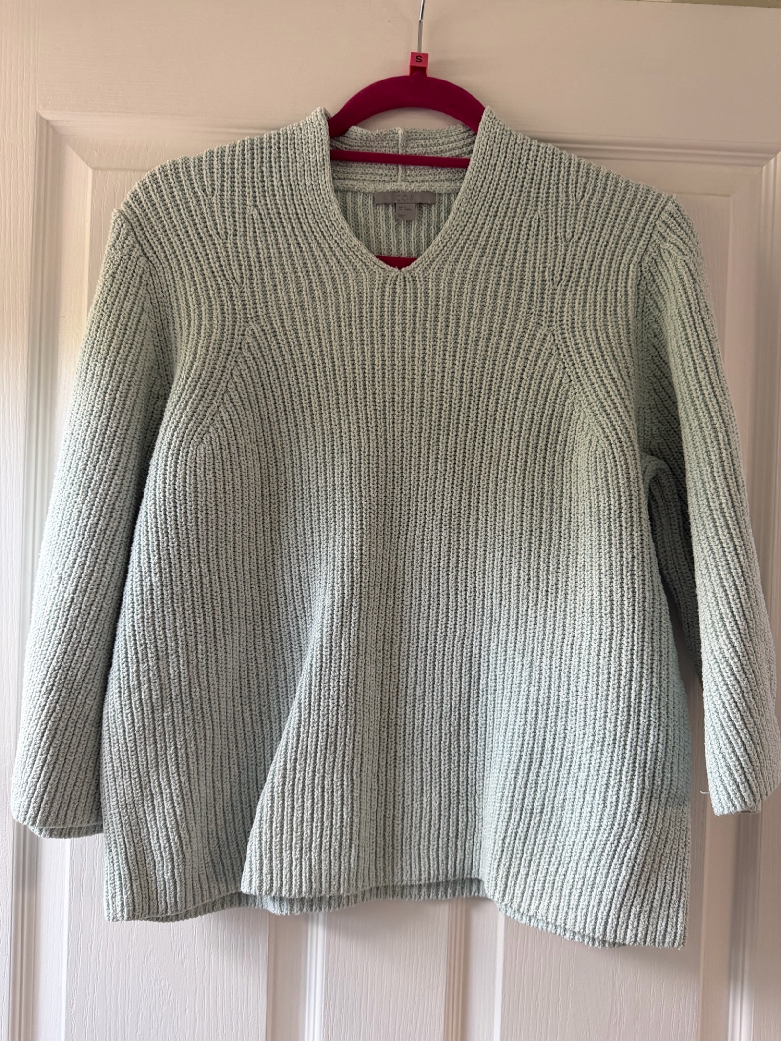 COS Women's Light Green Ribbed Cotton Jumper - Medium