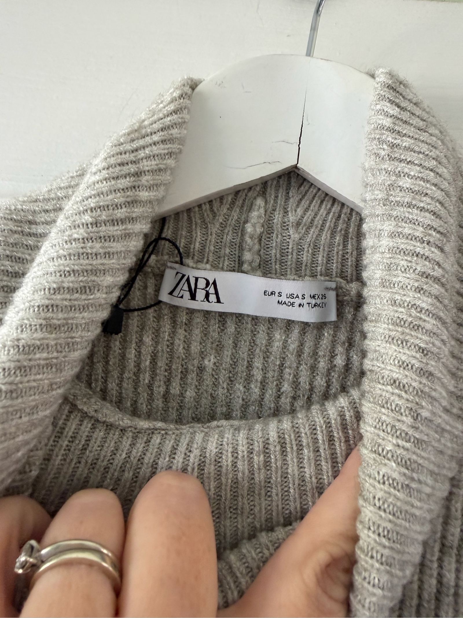 Zara Women's Grey Beige Ribbed Turtleneck Sweater Small Acrylic Polyester Polyamide image 3