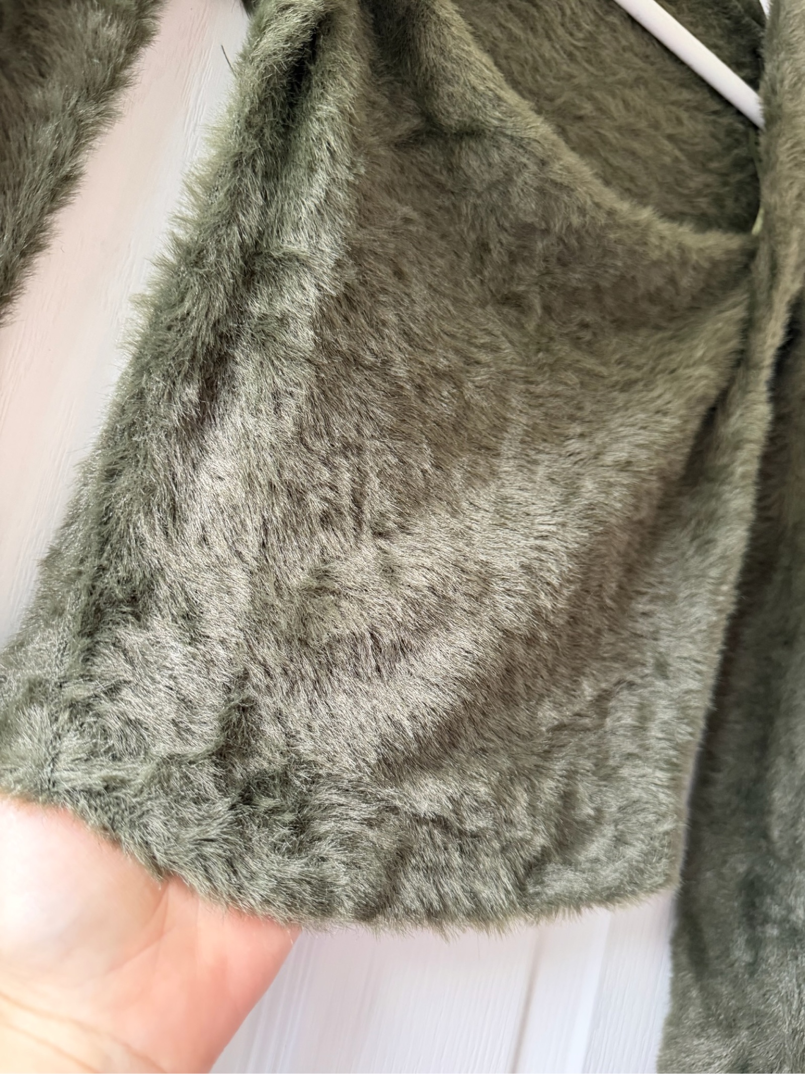 Stradivarius Women's Khaki Faux Fur Long Sleeve Top Size 14 image 2