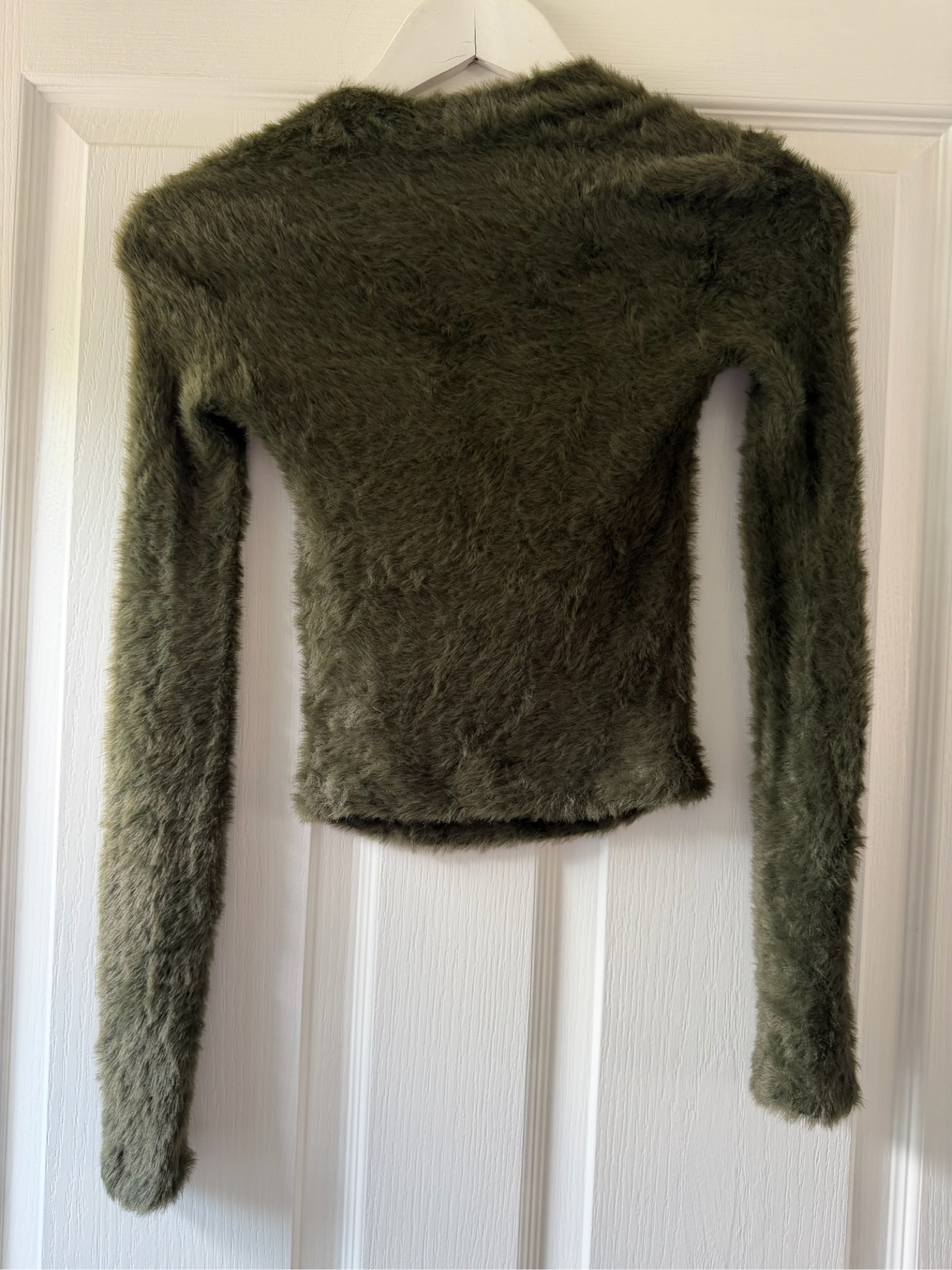 Stradivarius Women's Khaki Faux Fur Long Sleeve Top Size 14 image 4