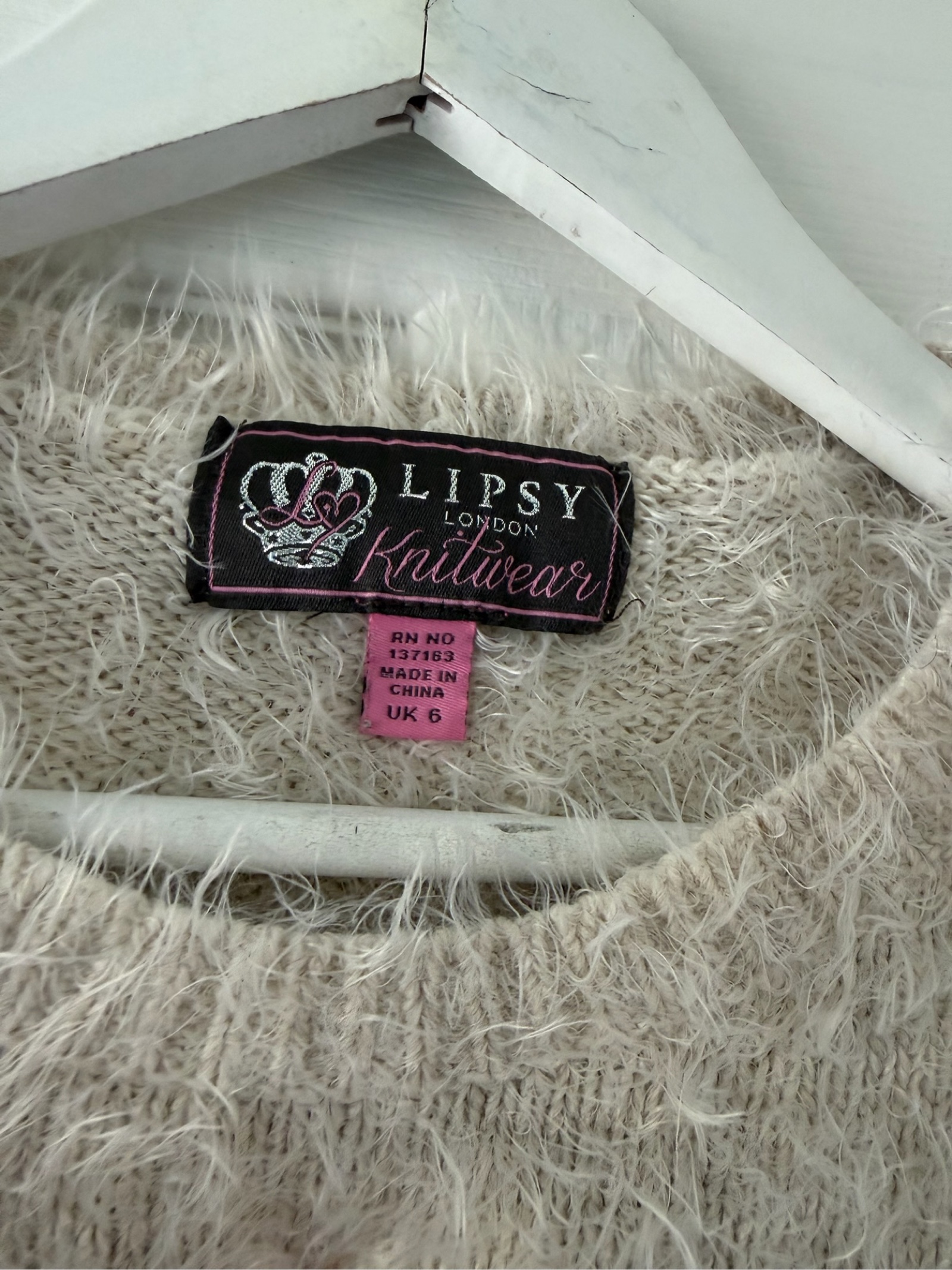 Lipsy Cream & Grey Heart Detail Fuzzy Knit Jumper UK 6 image 2