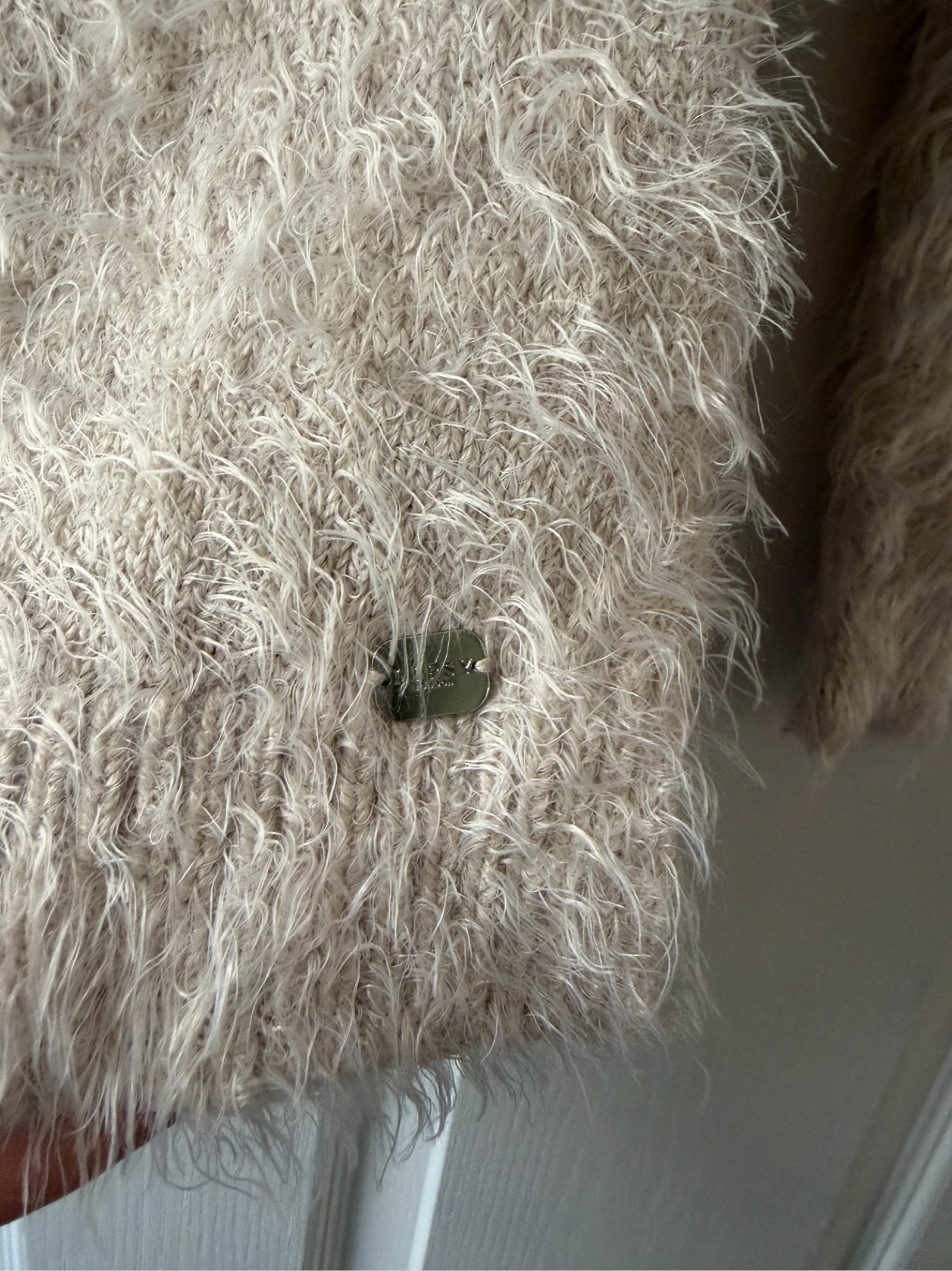 Lipsy Cream & Grey Heart Detail Fuzzy Knit Jumper UK 6 image 3