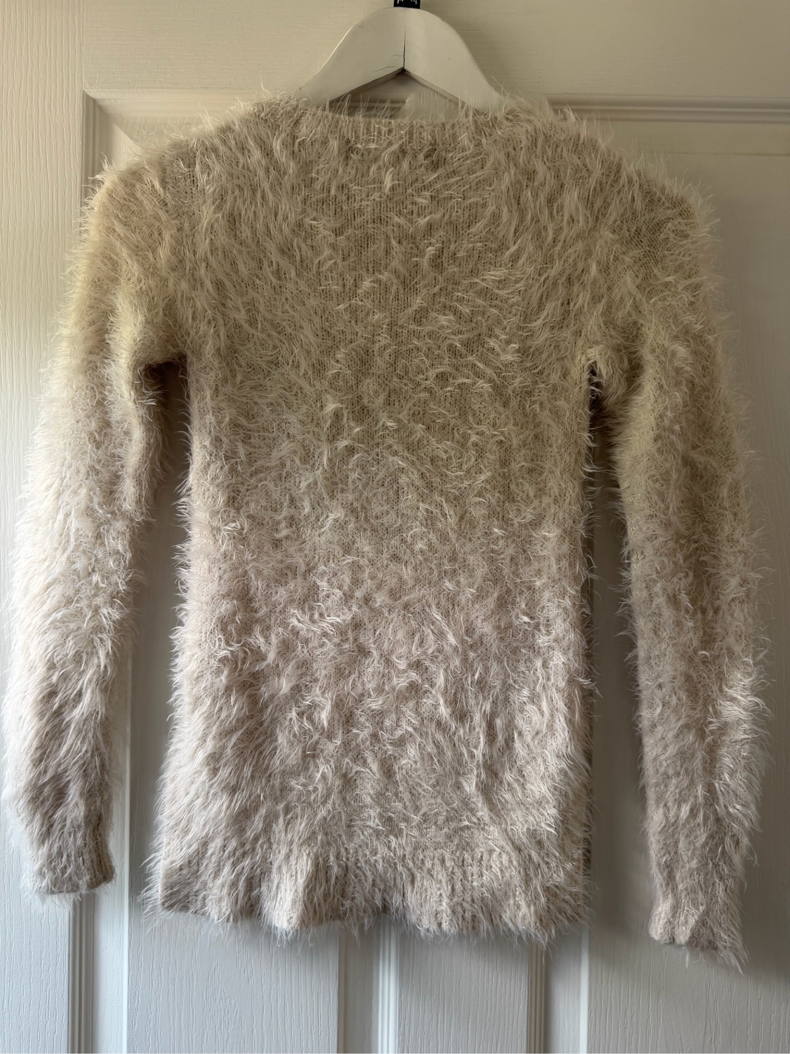Lipsy Cream & Grey Heart Detail Fuzzy Knit Jumper UK 6 image 5