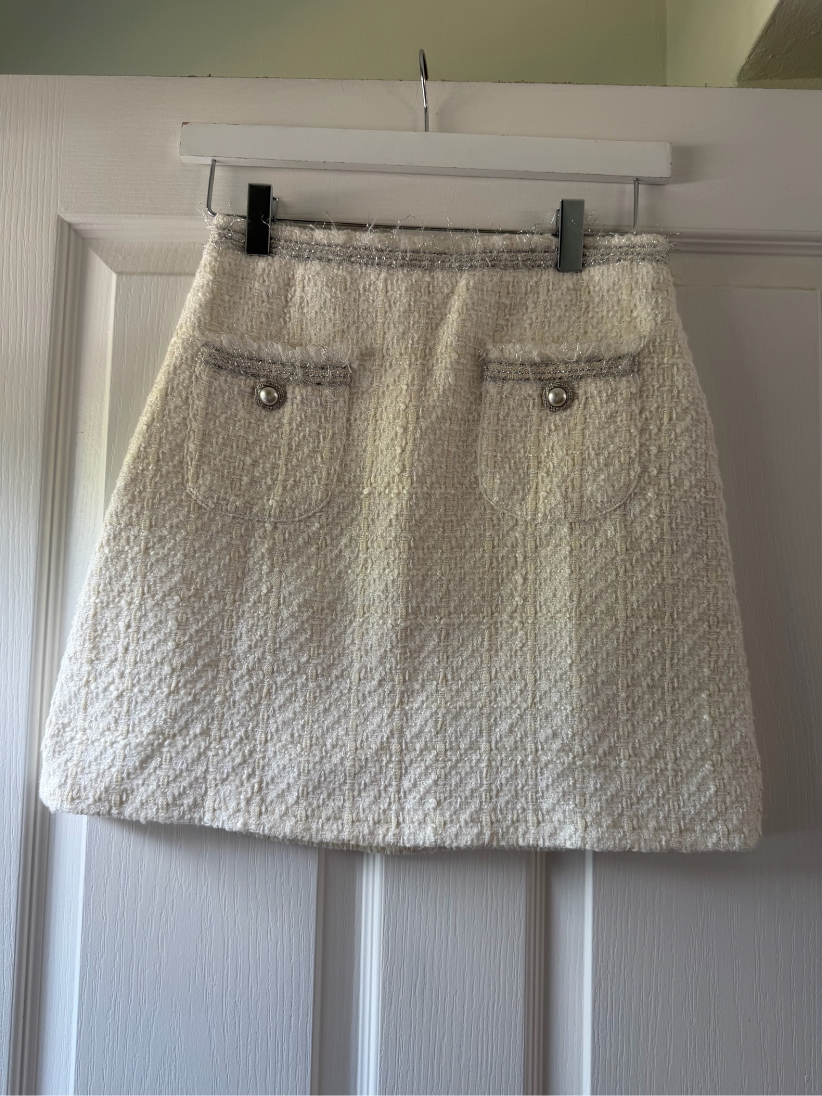 Zara Woman Cream Tweed Mini Skirt Small 50% Cotton 30% Acrylic 20% Polyester