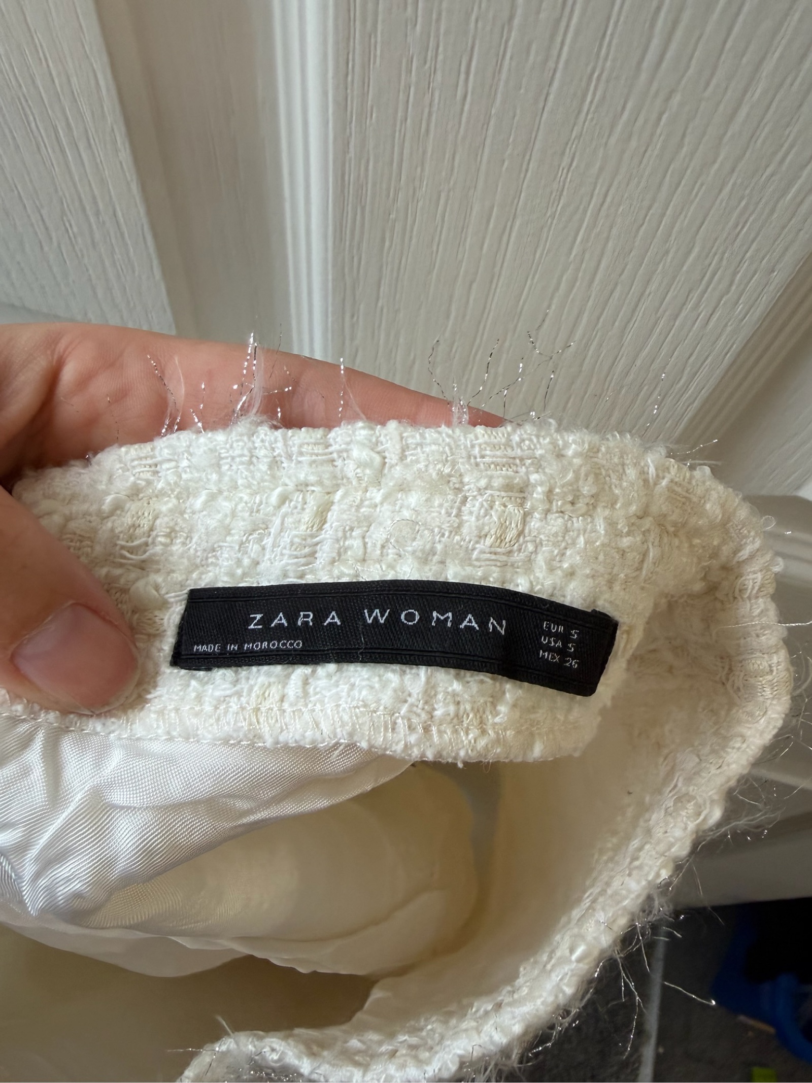 Zara Woman Cream Tweed Mini Skirt Small 50% Cotton 30% Acrylic 20% Polyester image 2