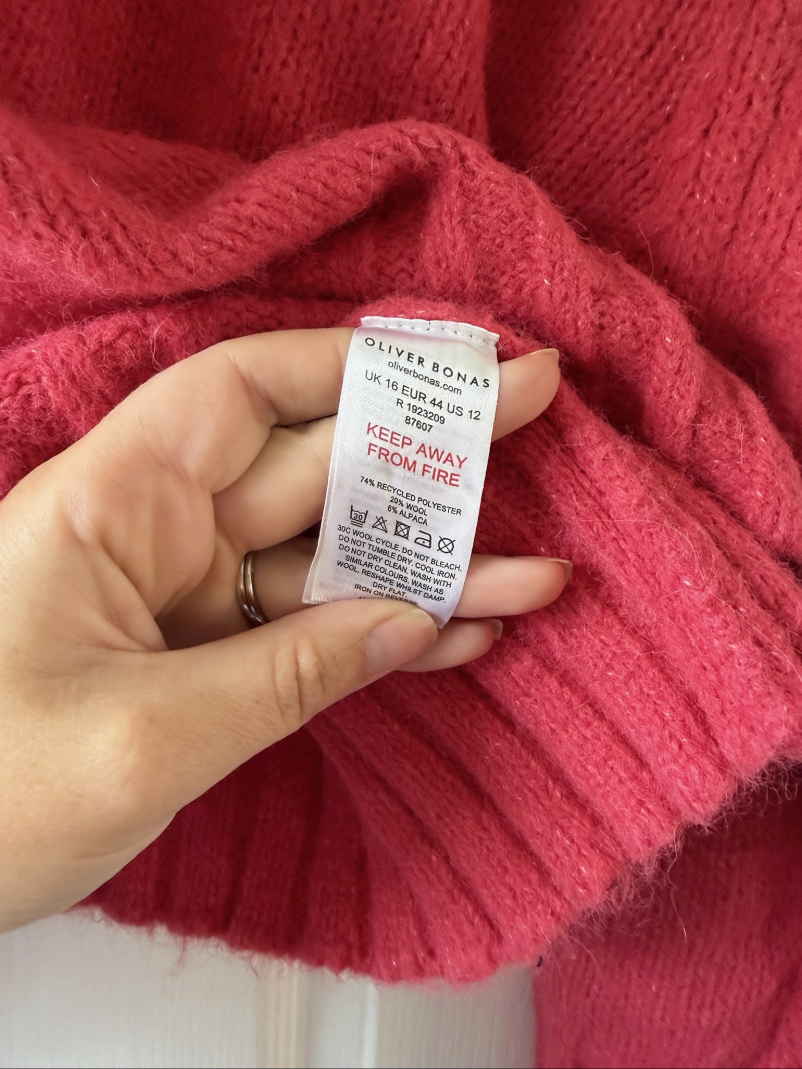 Oliver Bonas Pink Pink Wool Alpaca Collar Sweater UK 16 image 3