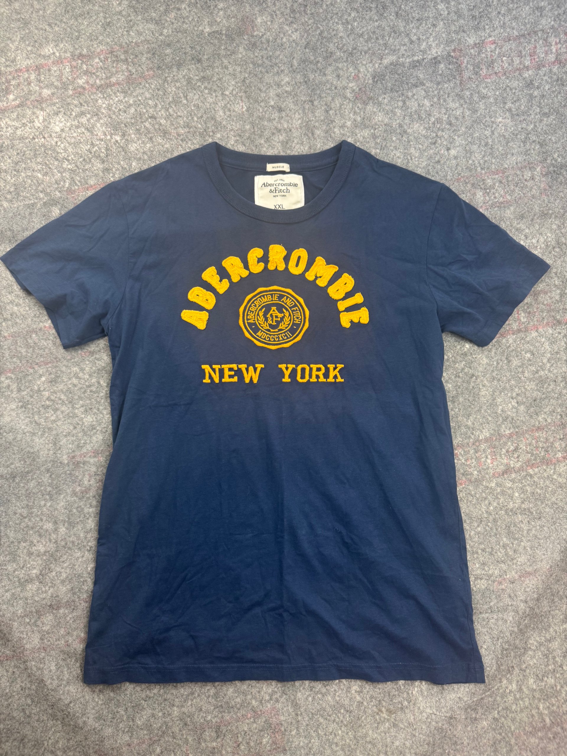 Abercrombie Navy & Yellow Logo T-Shirt XXL Cotton