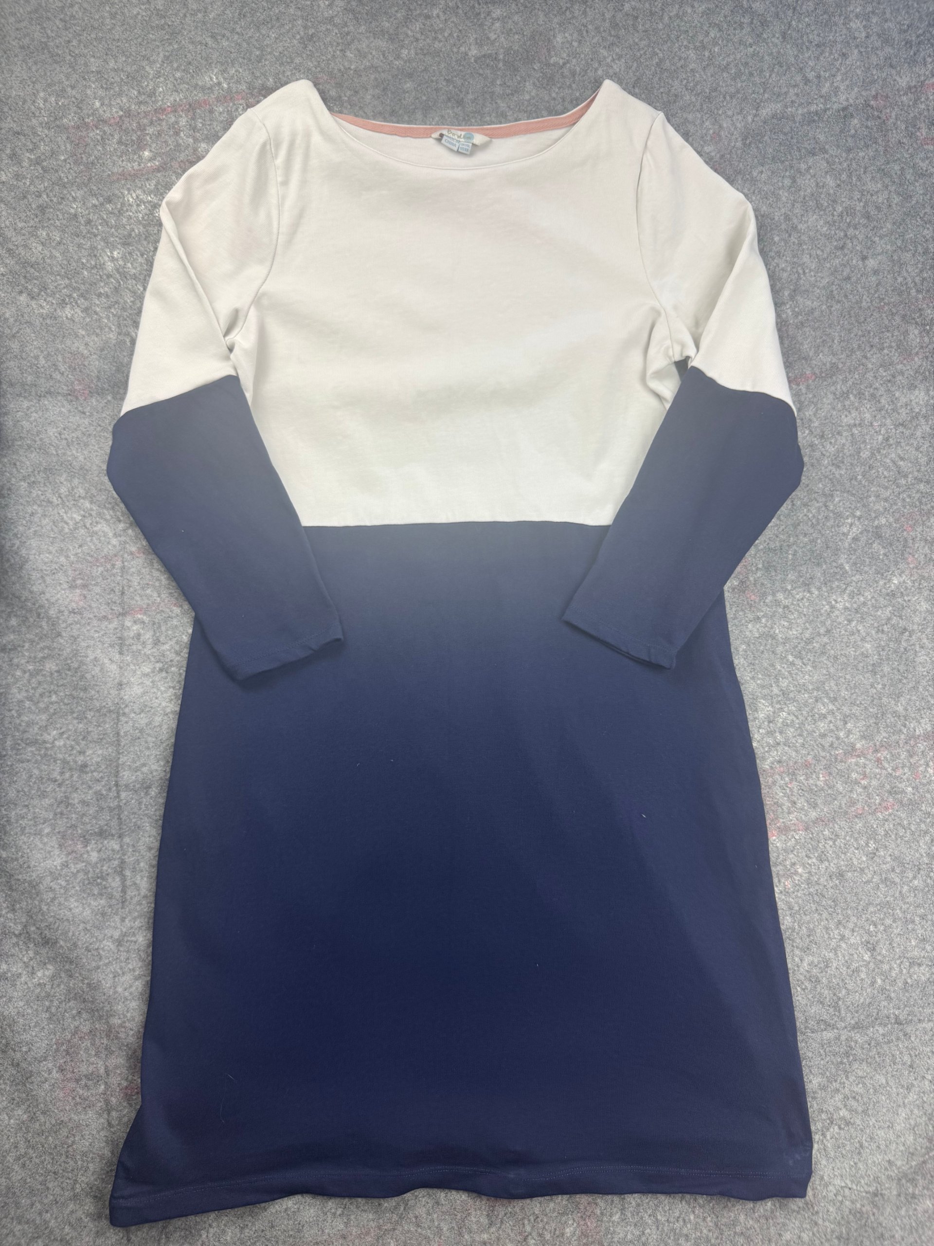 Boden Navy & White Colourblock Boat Neck Cotton Top UK 14