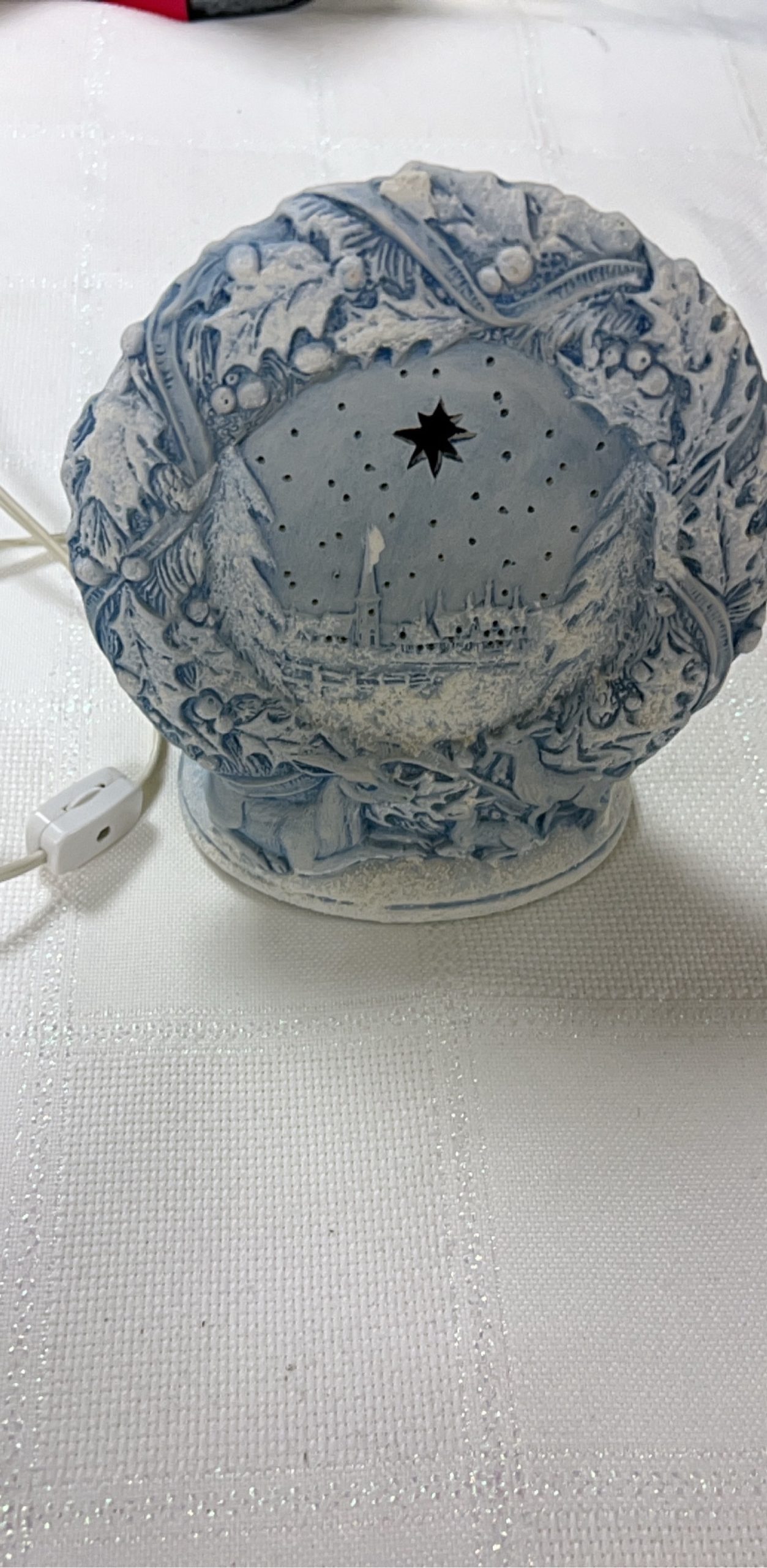 Ceramic Blue & White Vintage Electric Table Lamp with Holiday Design