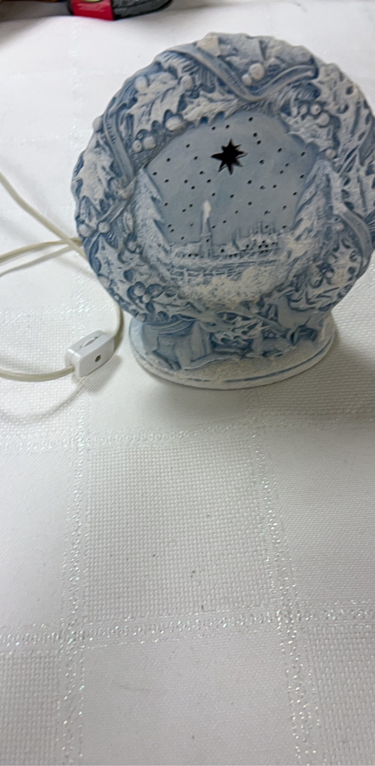 Ceramic Blue & White Vintage Electric Table Lamp with Holiday Design image 2
