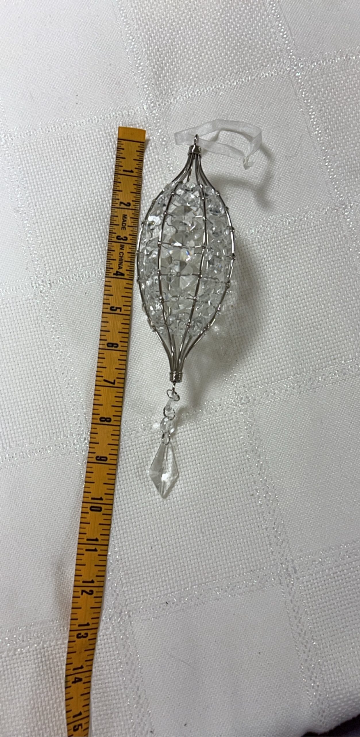 Clear Crystal Hanging Ornament 7 in Clear & Silver image 3