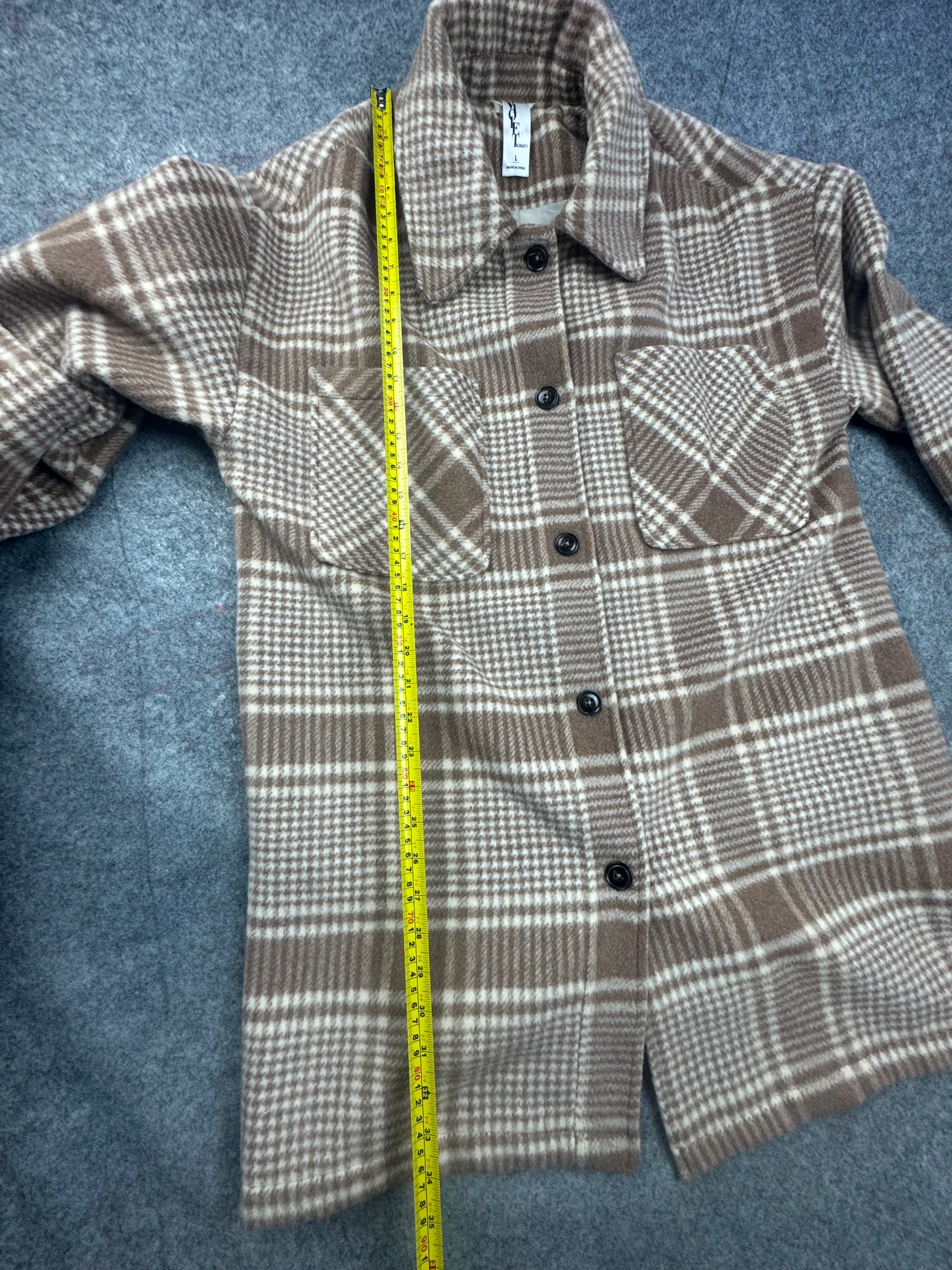 Violet Romance Beige & Brown Checked Shacket Coat Large image 3