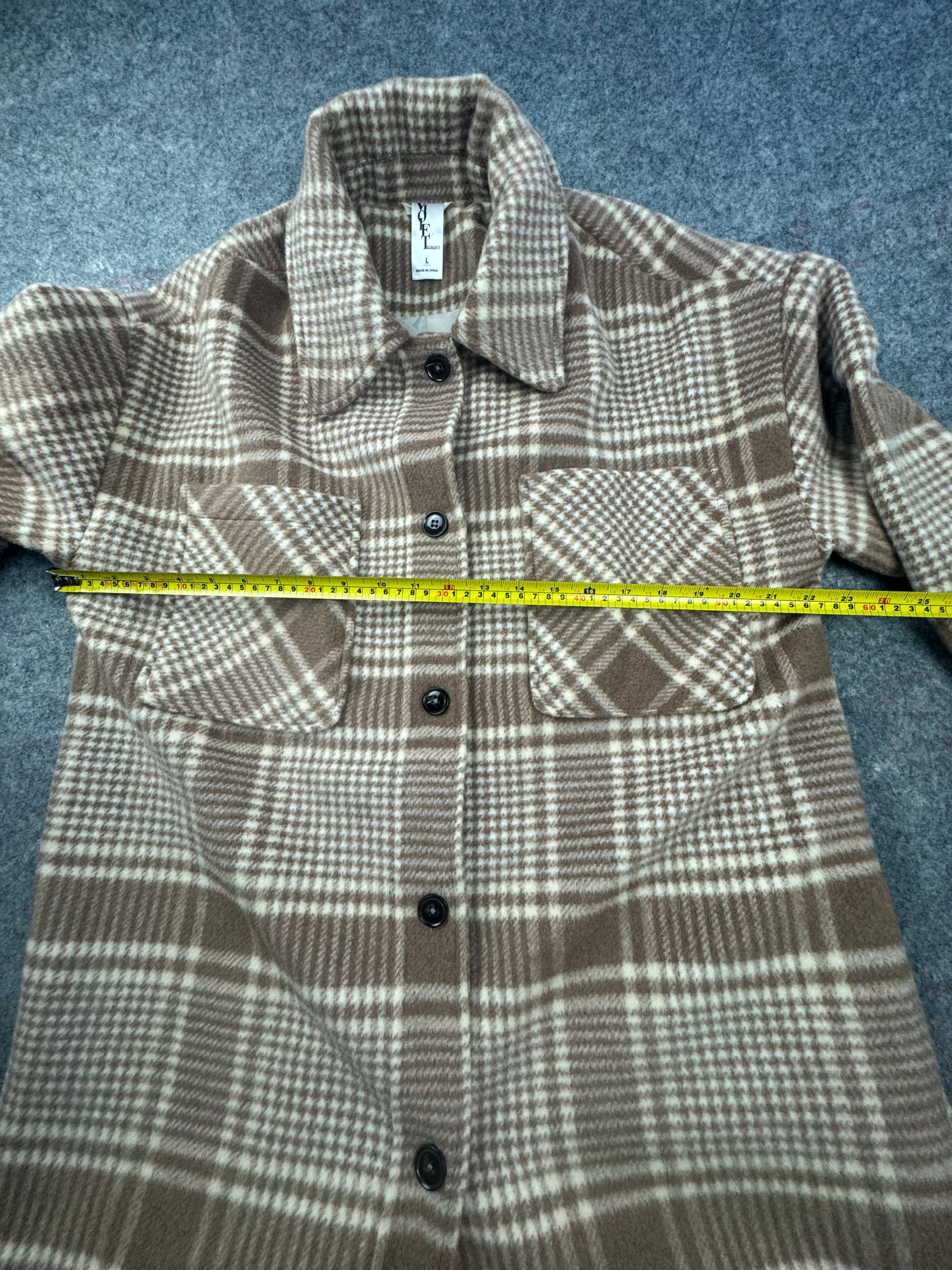 Violet Romance Beige & Brown Checked Shacket Coat Large image 4