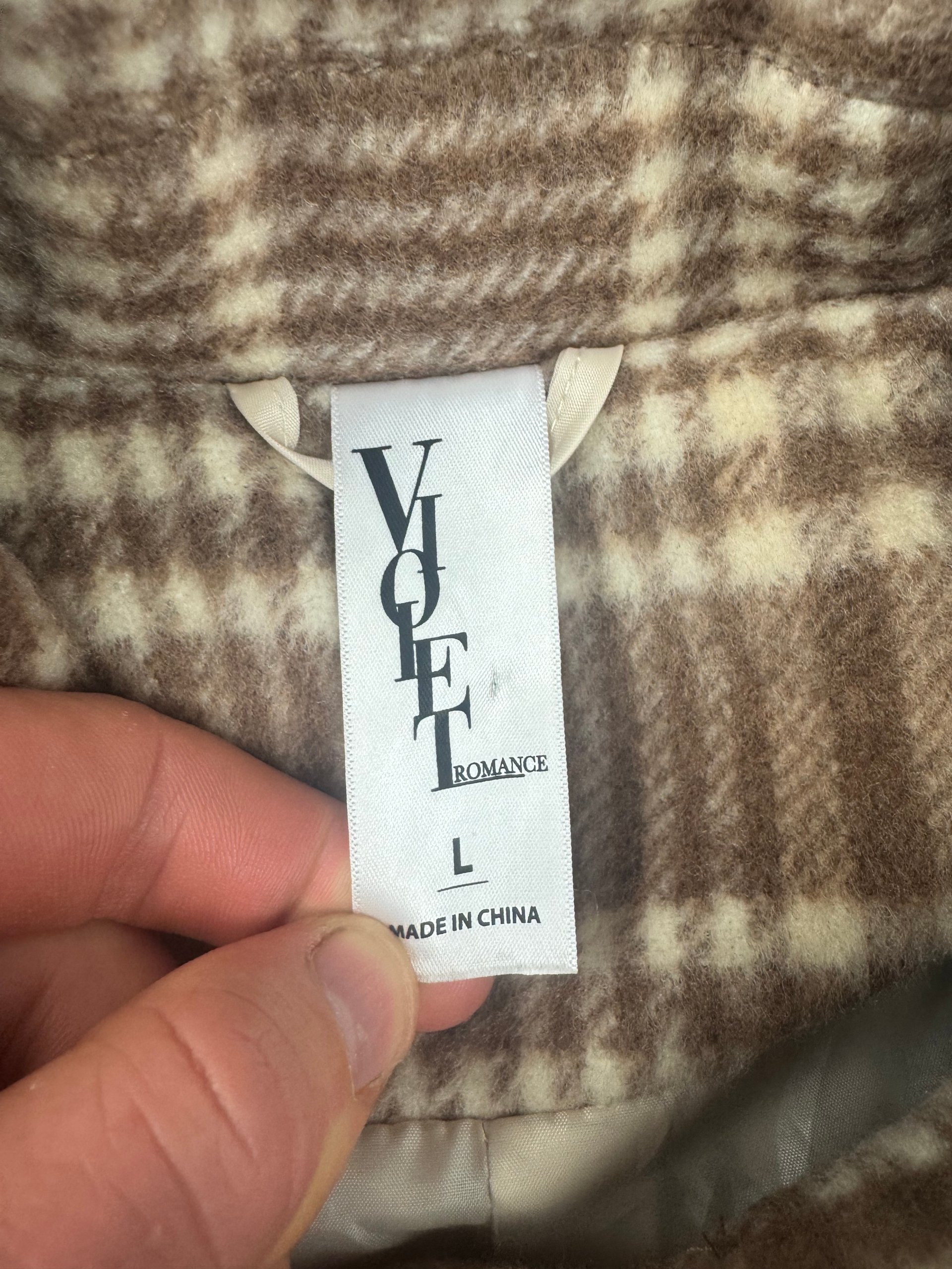 Violet Romance Beige & Brown Checked Shacket Coat Large image 6
