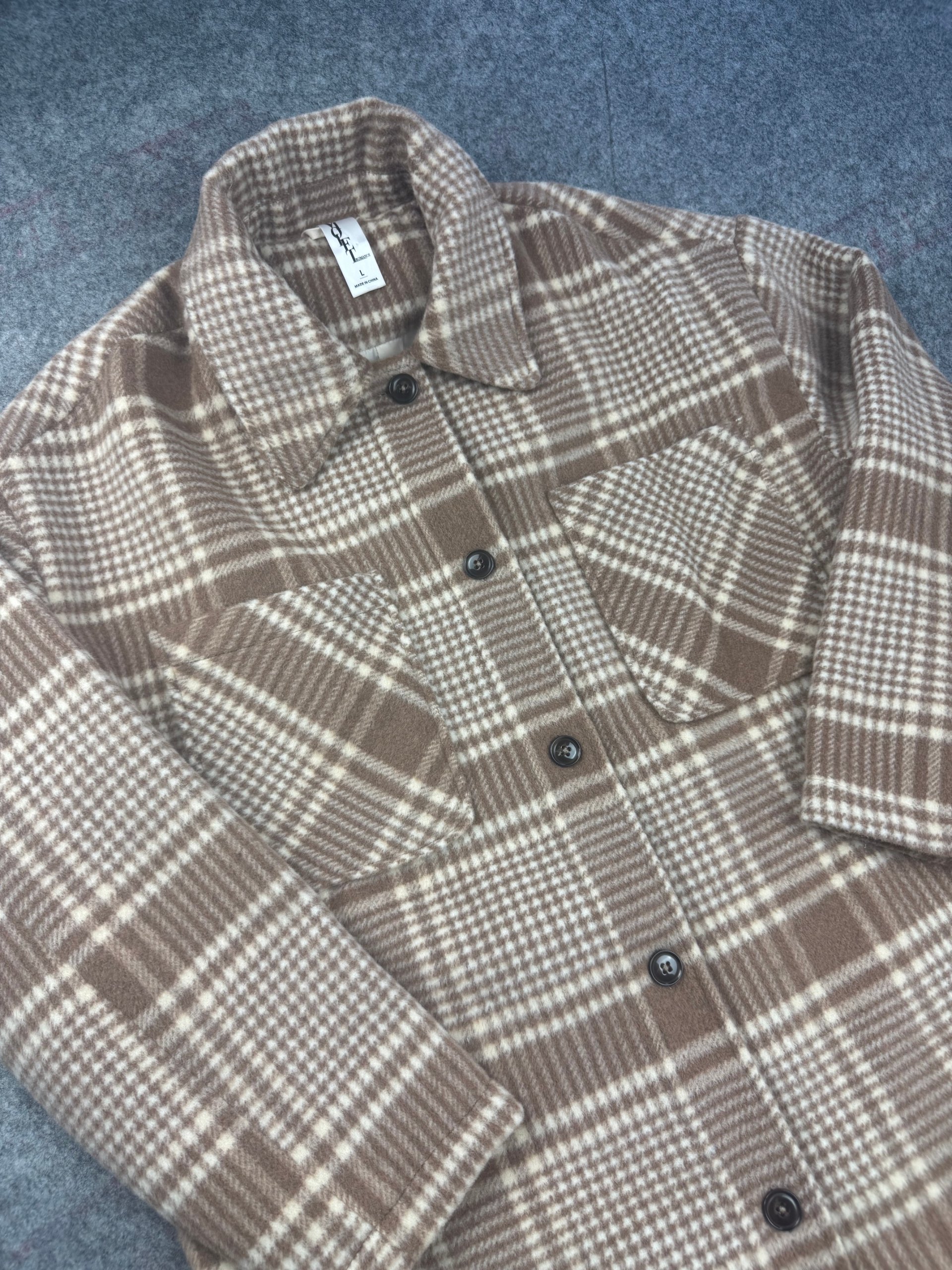 Violet Romance Beige & Brown Checked Shacket Coat Large image 8