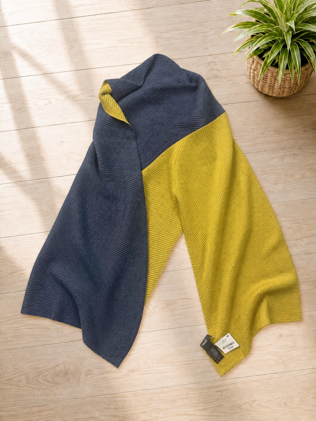 Next Navy & Mustard Ribbed Reversible Scarf One Size image 4