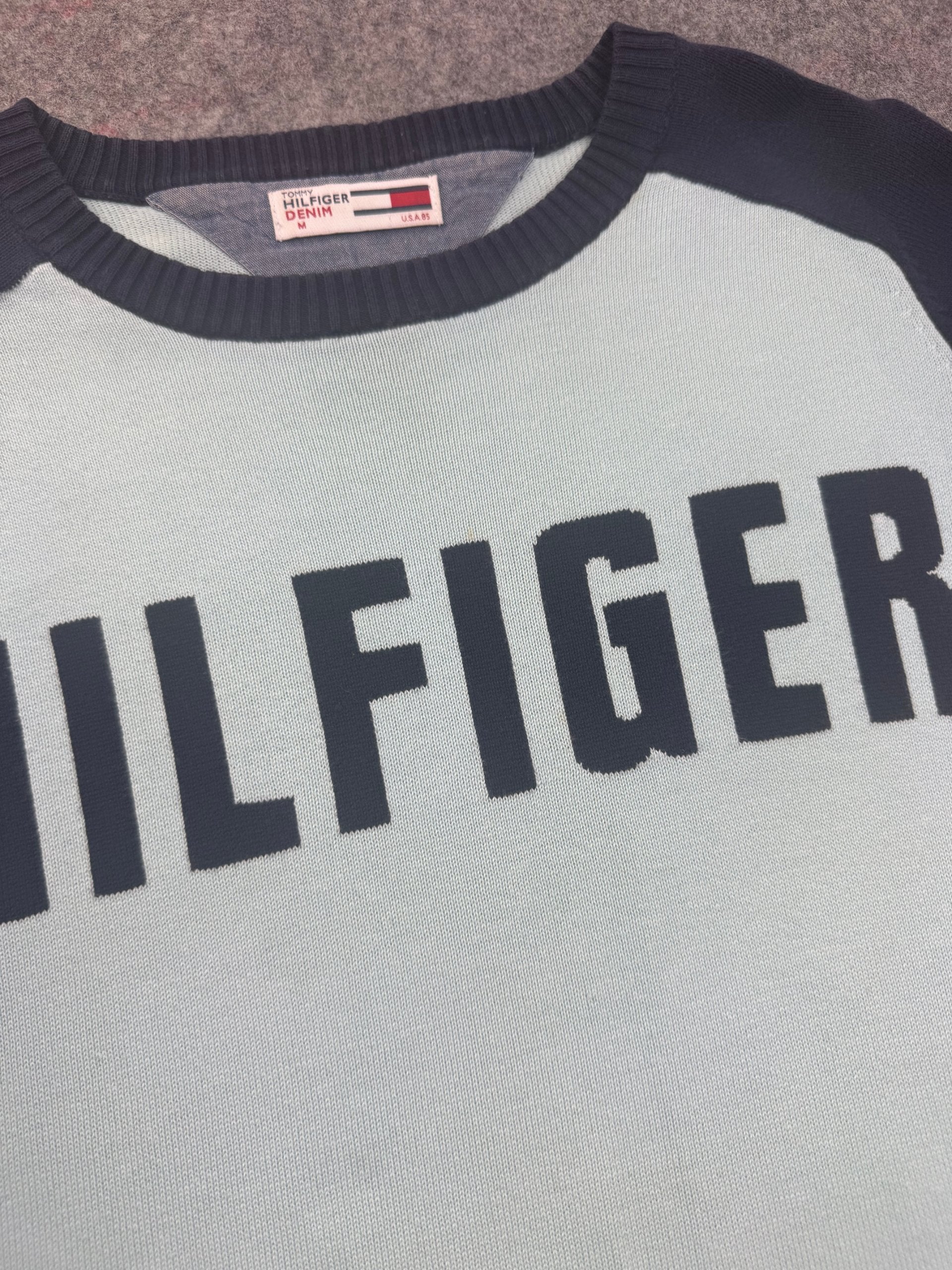 Tommy Hilfiger Light Blue & Navy Raglan Knit Jumper Men’s M image 3