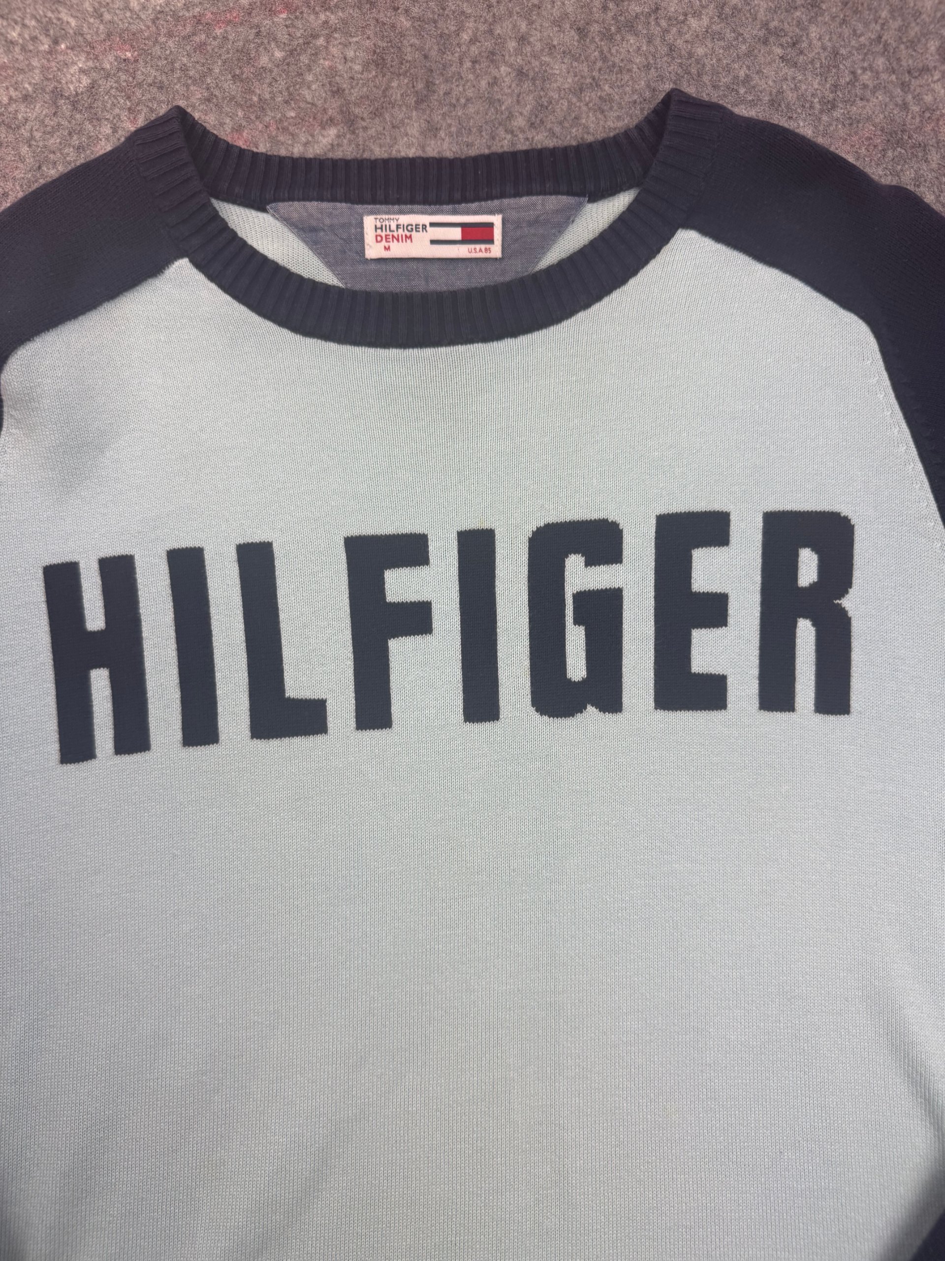 Tommy Hilfiger Light Blue & Navy Raglan Knit Jumper Men’s M image 9
