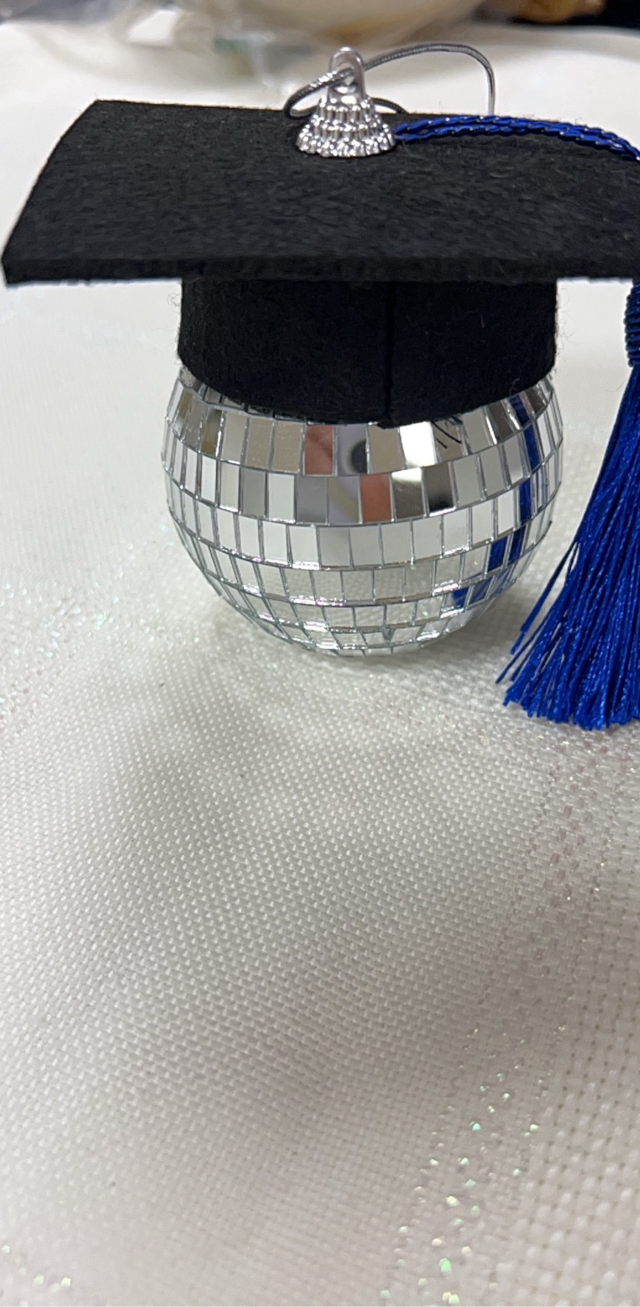 Graduation Cap Blue Tassel Mini Disco Ball Ornament image 2