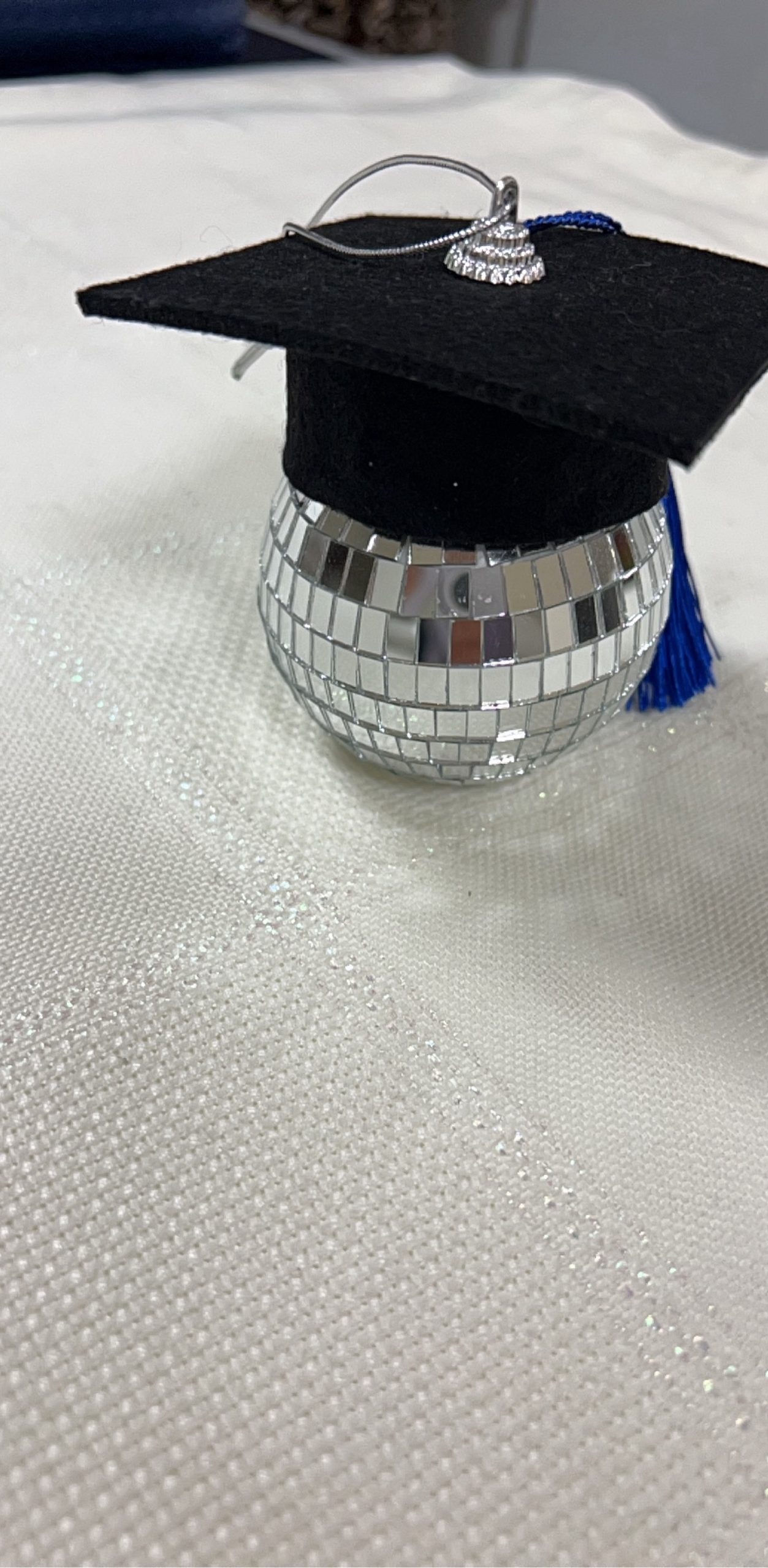 Graduation Cap Blue Tassel Mini Disco Ball Ornament image 3