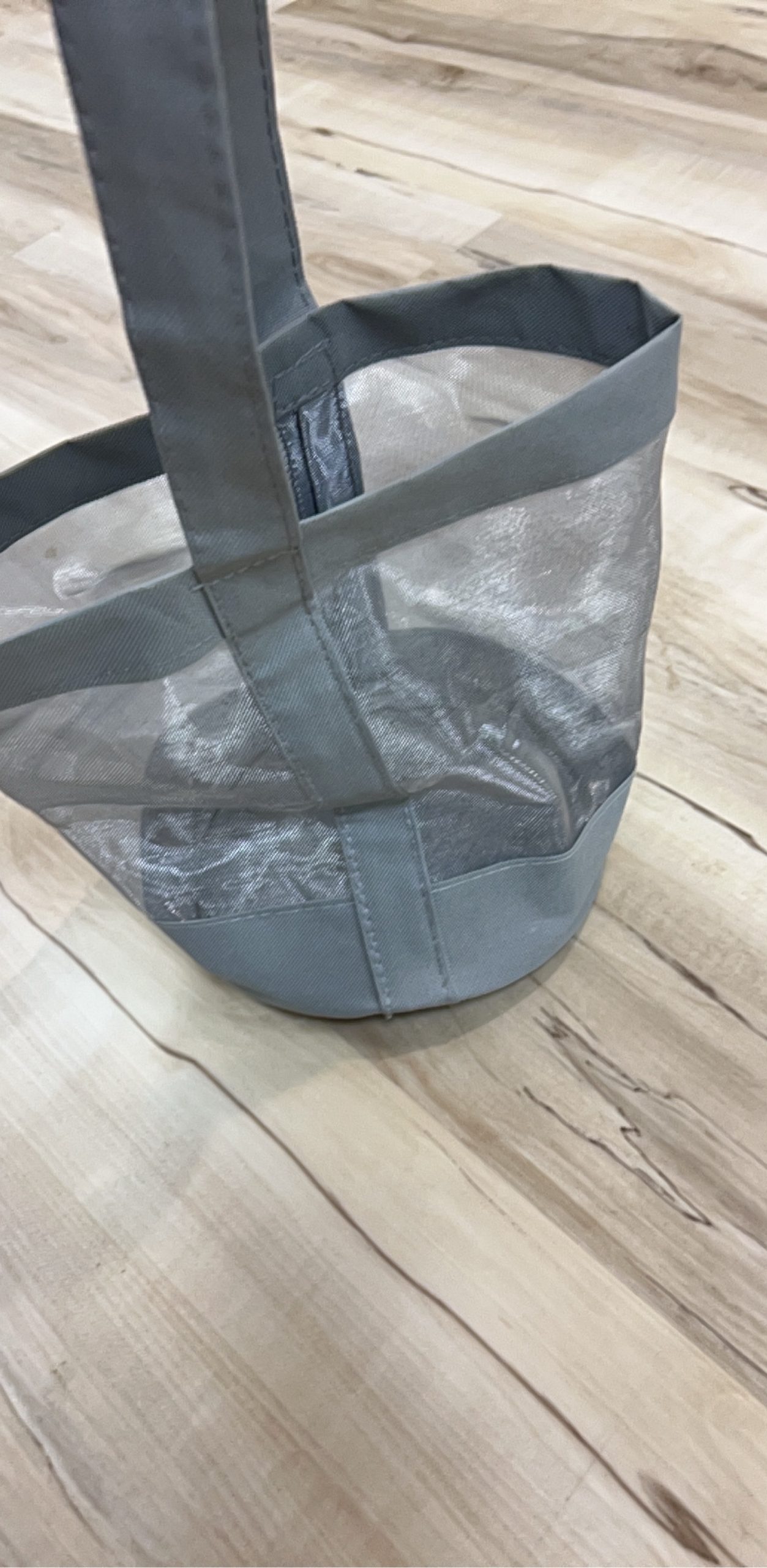 Grey Mesh & Fabric Tote Bag with Handle image 2