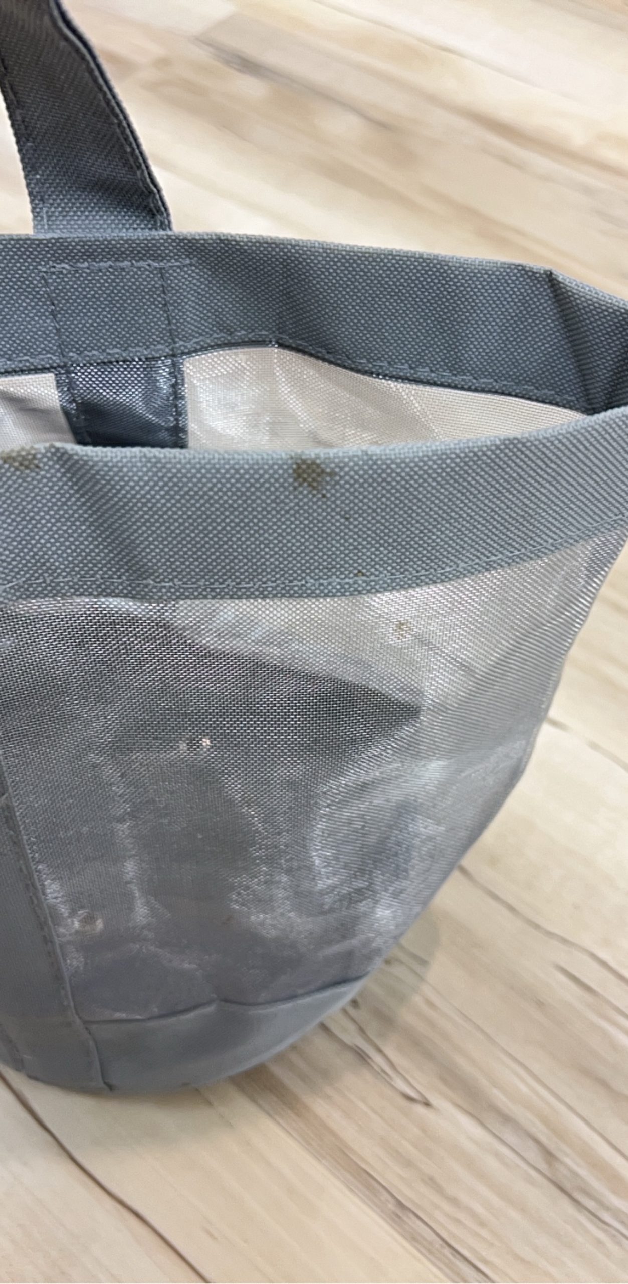 Grey Mesh & Fabric Tote Bag with Handle image 4