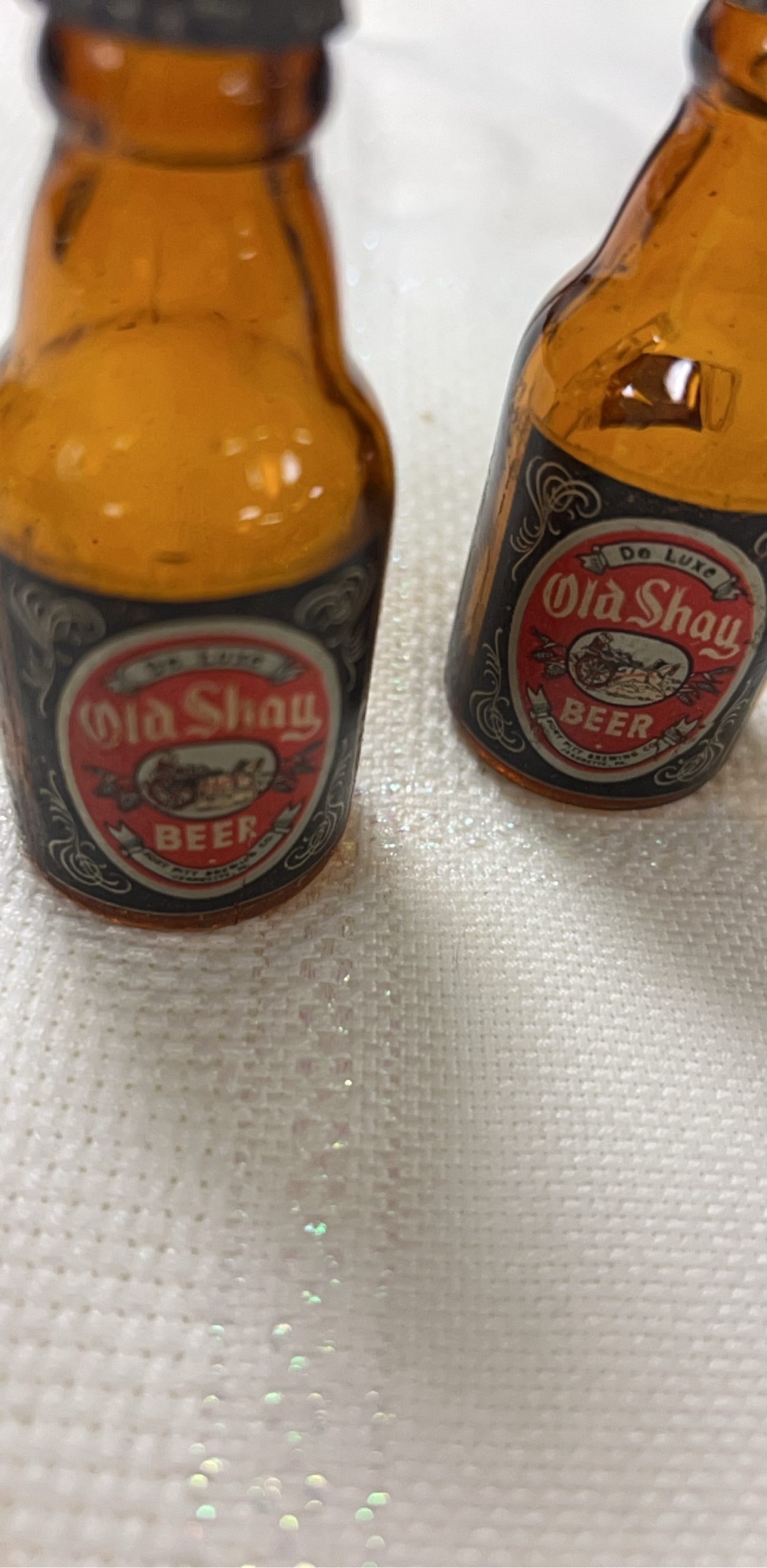 Old Shay Amber Glass Beer Bottle Salt & Pepper Shakers image 2