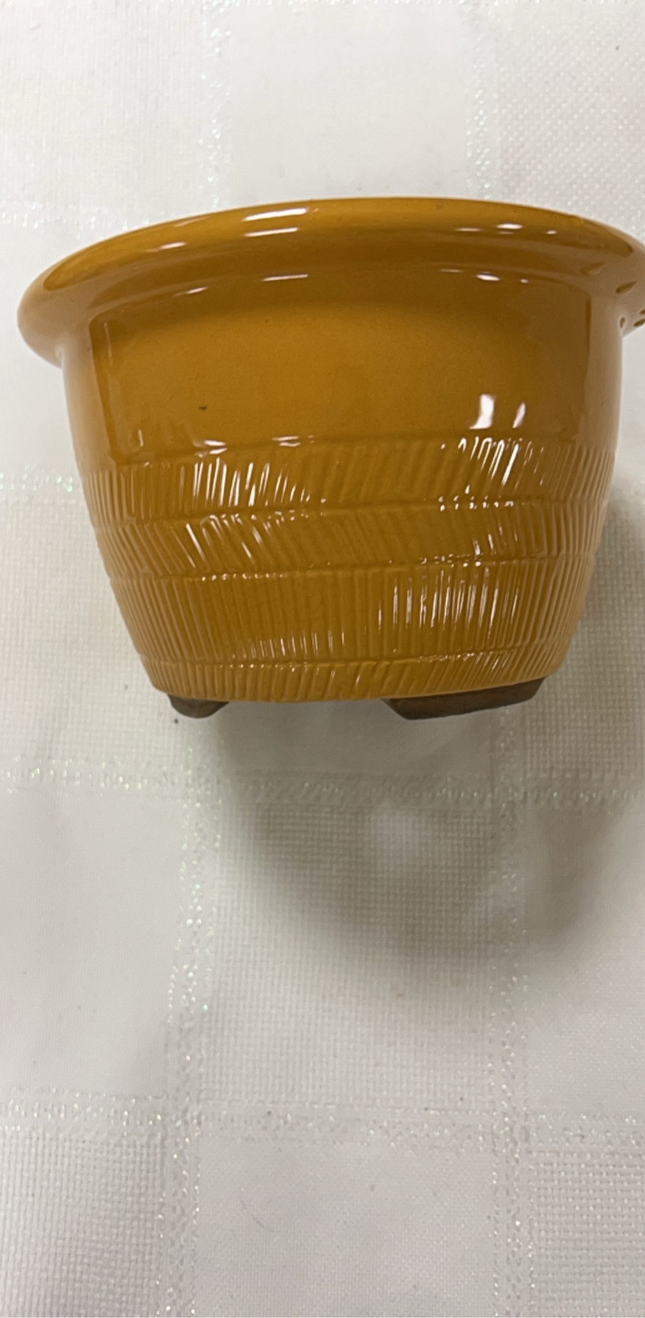 Mustard Yellow Ceramic Flower Pot with Drainage Hole 7in Diameter image 3
