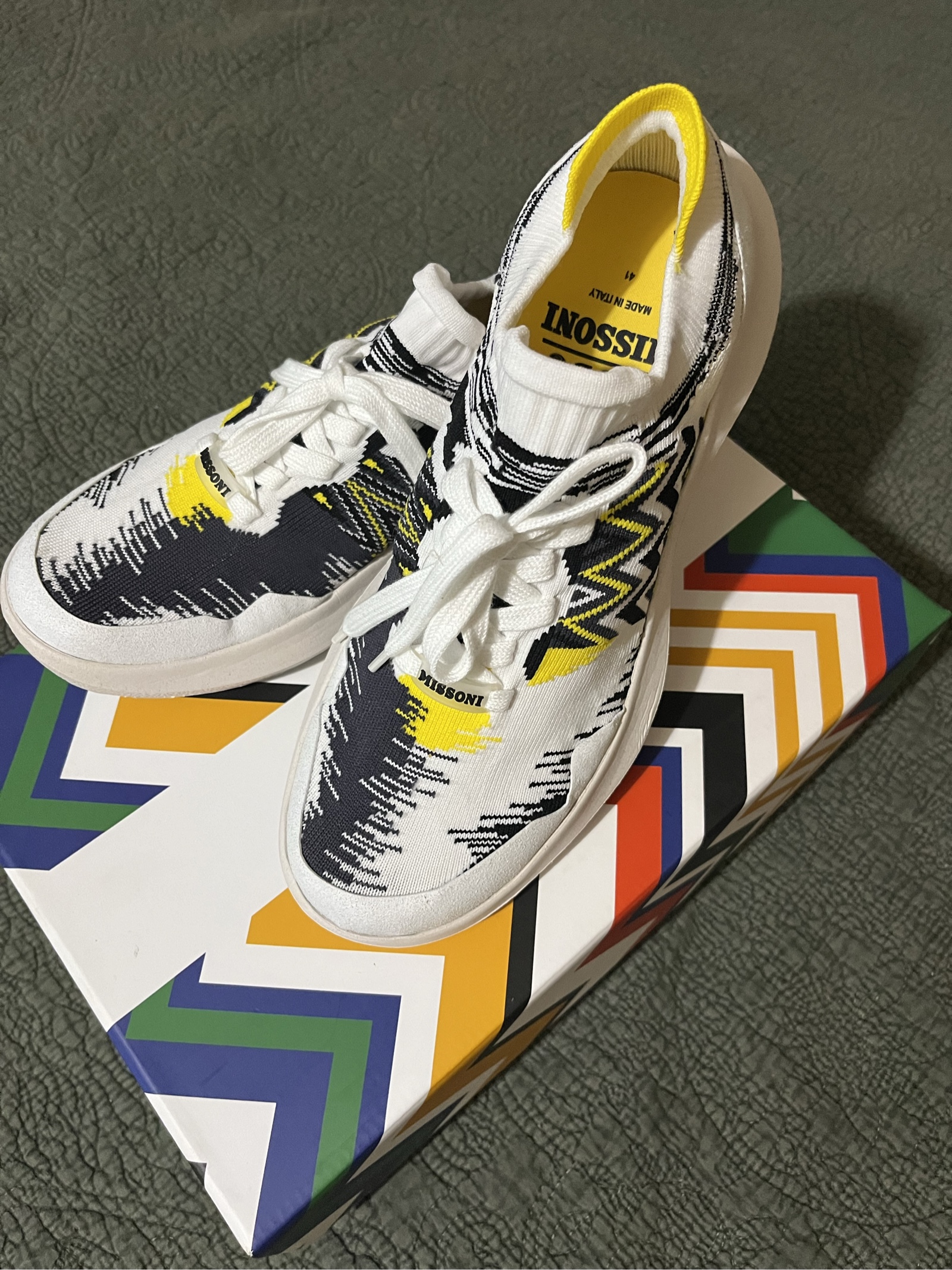 Missoni Men White, Black & Yellow Sneakers EU 41 image 4