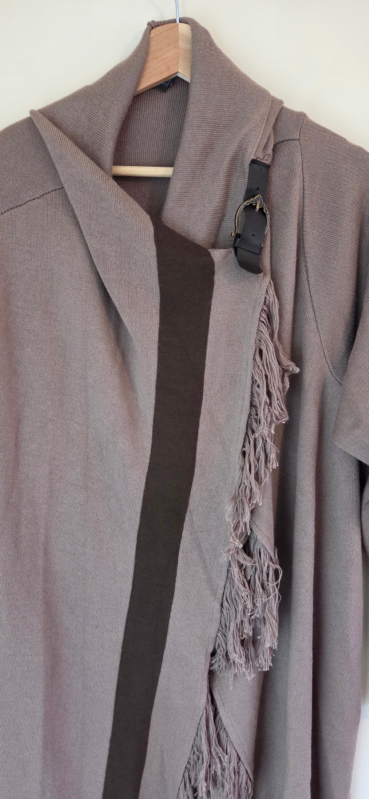 OUTLANDER TORRID Fringe Buckle Knit Cardigan Coat Claire Fraser Taupe Plus Size 5 / 5X image 5