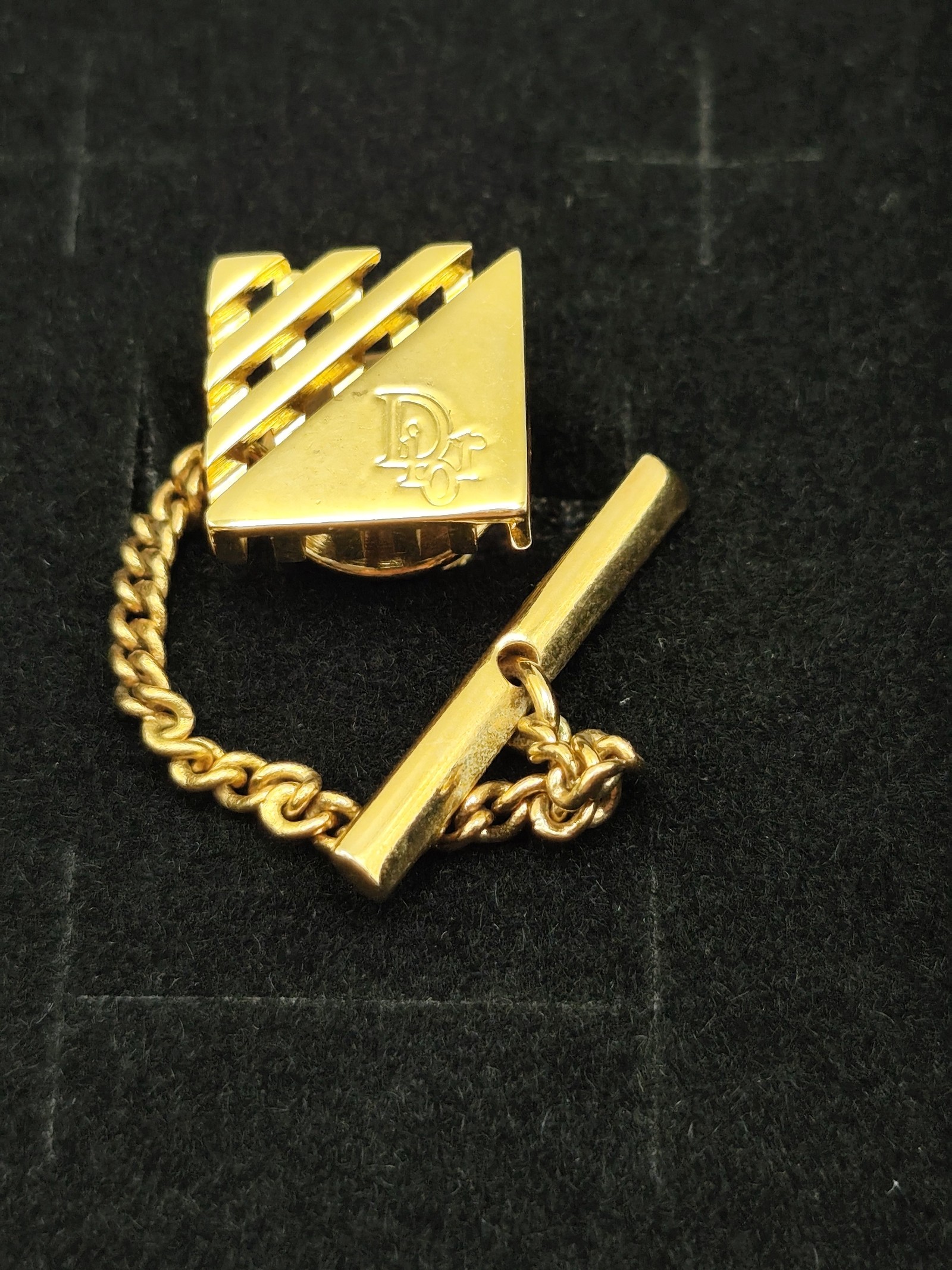 Dior Men Gold-Tone Tie Tack Pin with Chain image 2