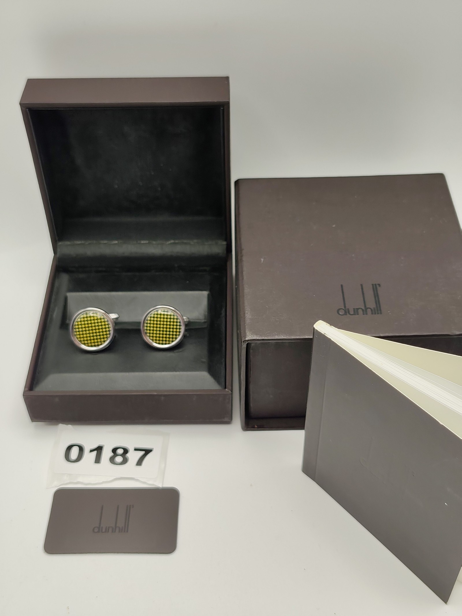 Dunhill Men's Yellow & Black Checkered Silver Tone Cufflinks