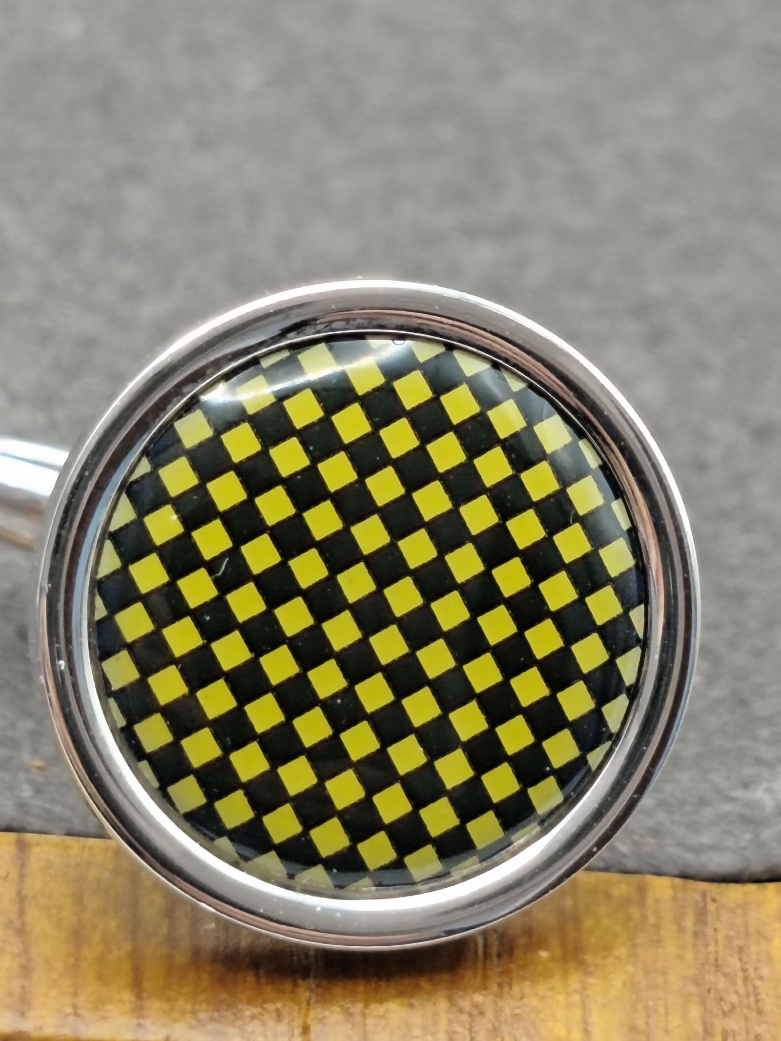 Dunhill Men's Yellow & Black Checkered Silver Tone Cufflinks image 4