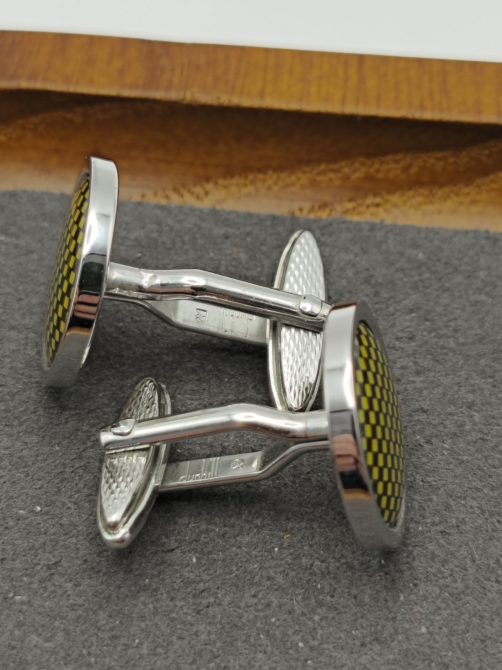 Dunhill Men's Yellow & Black Checkered Silver Tone Cufflinks image 6