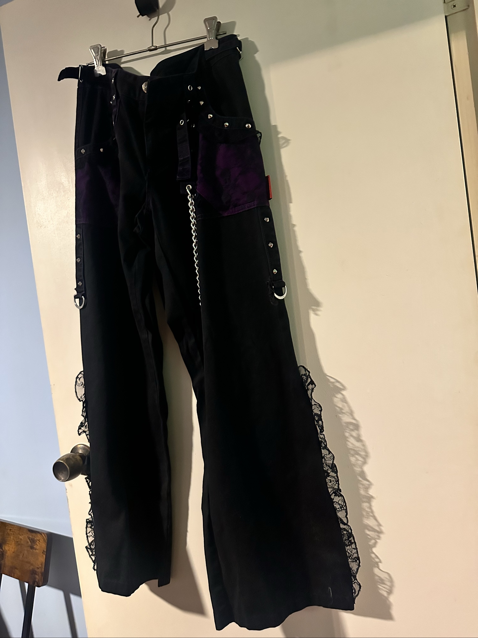 Tripp Purple & Black Gothic Chain Detail Pants Laced Side UK Large