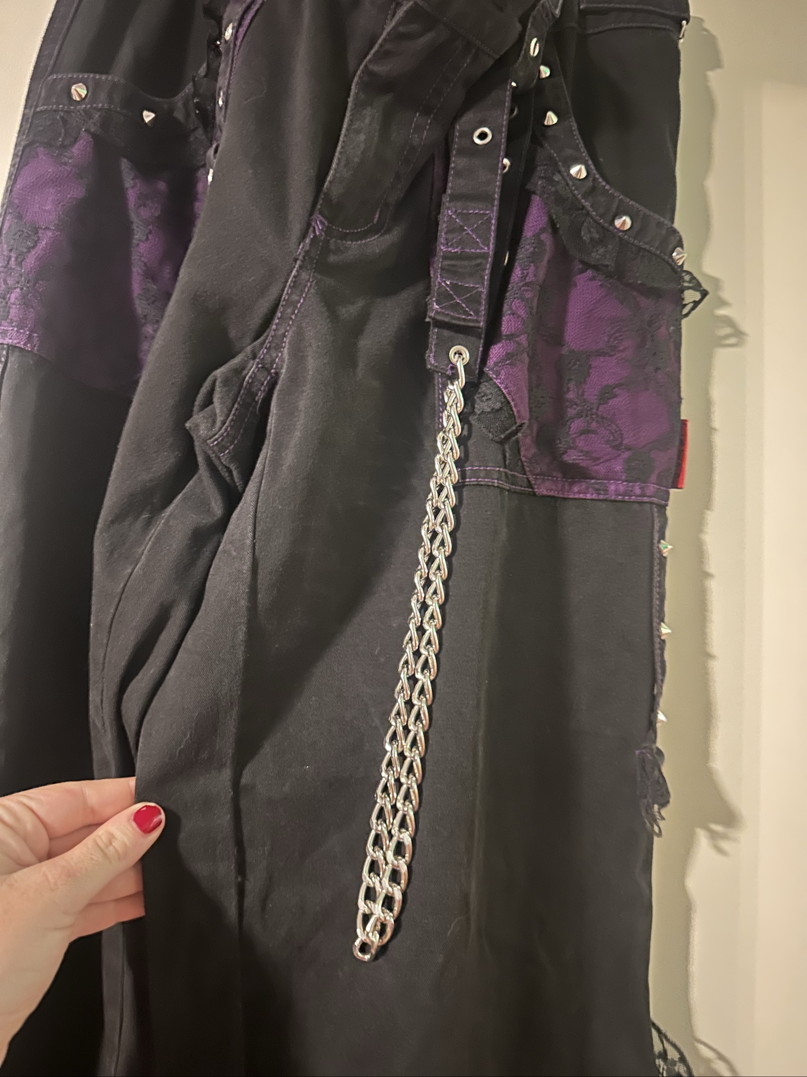 Tripp Purple & Black Gothic Chain Detail Pants Laced Side UK Large image 2