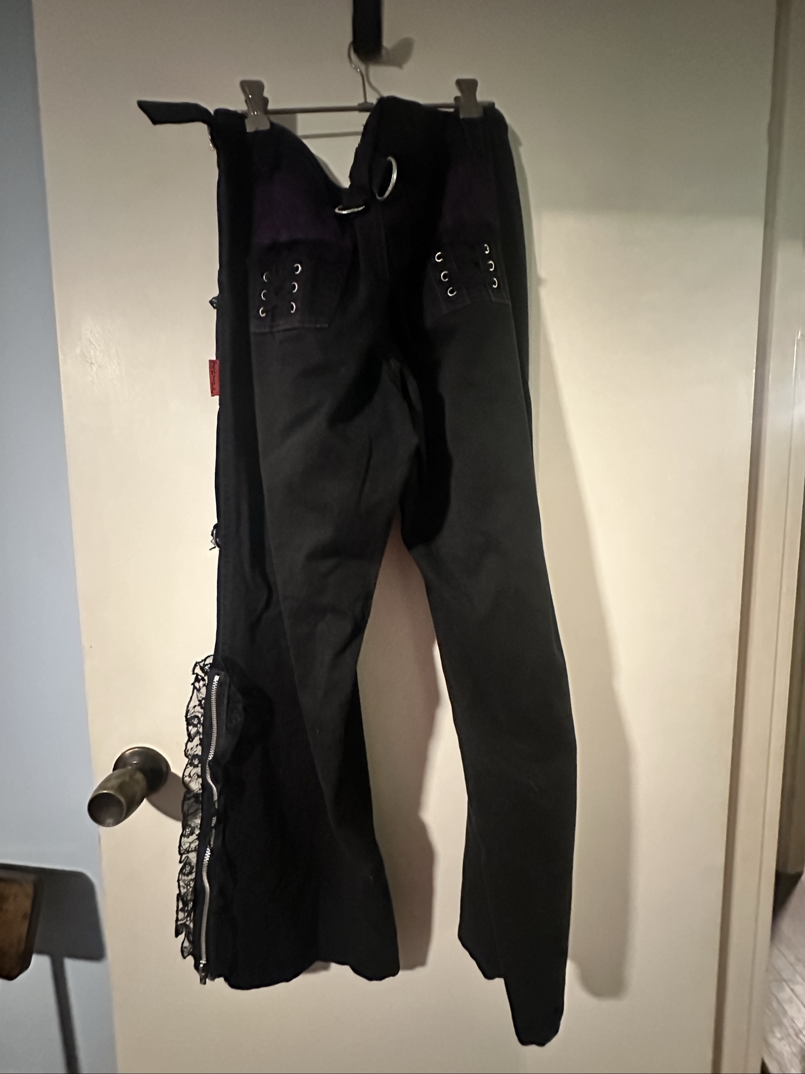 Tripp Purple & Black Gothic Chain Detail Pants Laced Side UK Large image 5