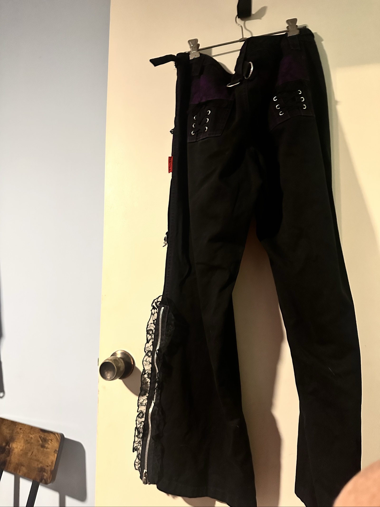 Tripp Purple & Black Gothic Chain Detail Pants Laced Side UK Large image 7