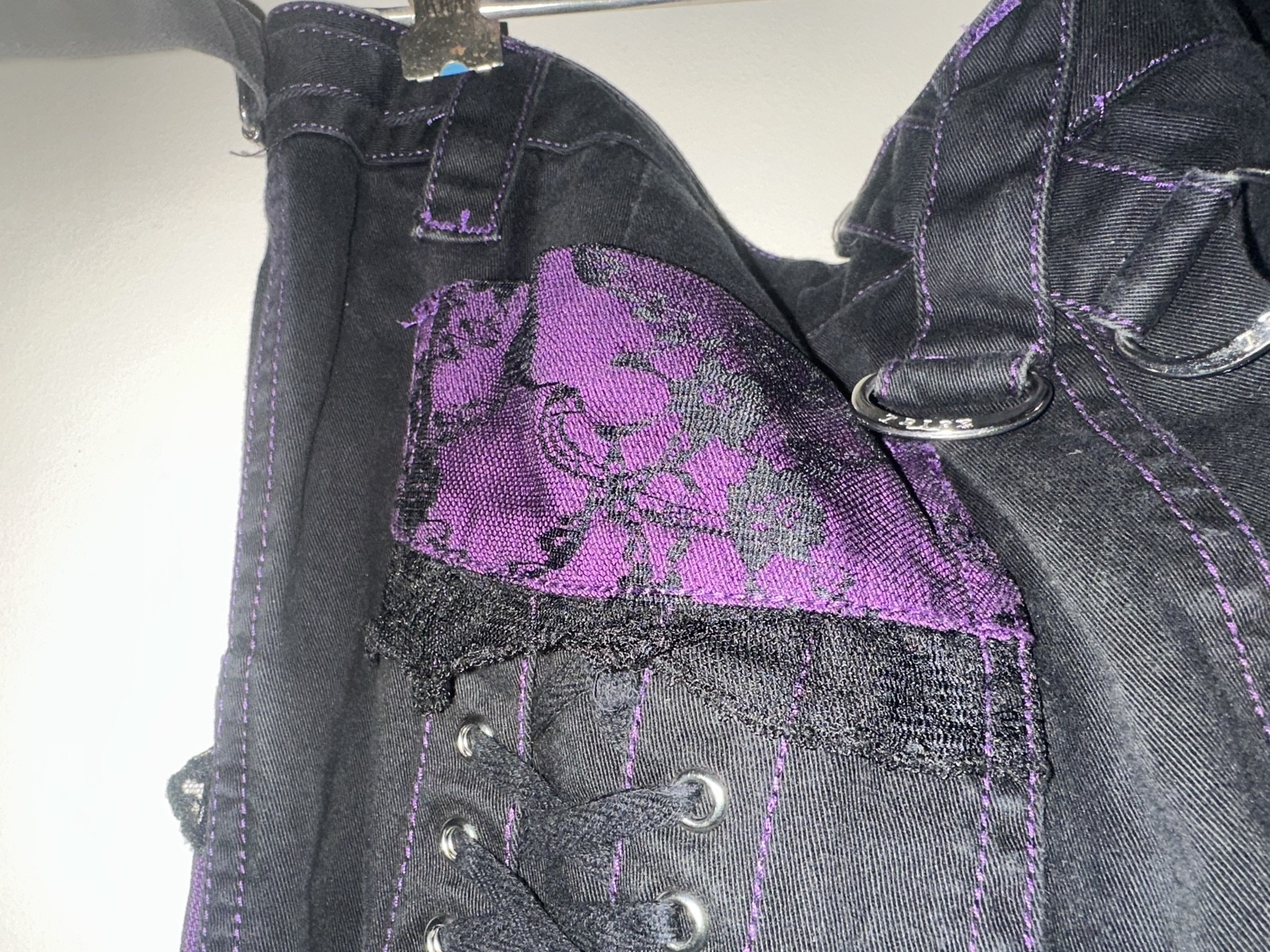 Tripp Purple & Black Gothic Chain Detail Pants Laced Side UK Large image 8